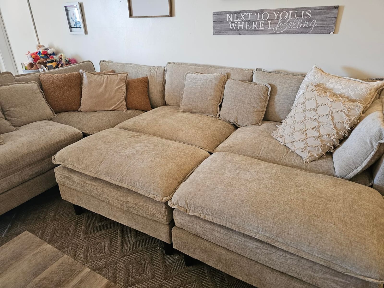 Oversized Modular Sectional Sofa, 7 Seater Deep Seat Cloud Couch Sectional, Chenille Corner Couch, 7 Pillows, 2 Movable Ottomans, For Spacious Living Room Reception Rooms, Large Families, Camel customer photo 1