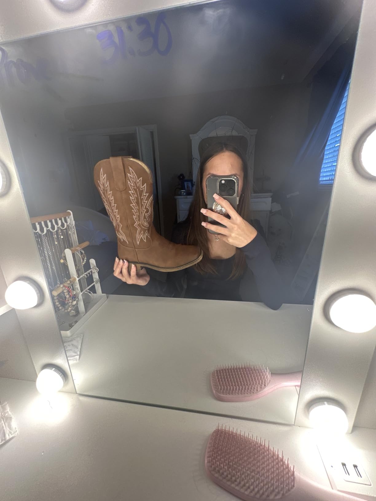 IUV Cowboy Boots For Women Square Toe Wide Western Mid Calf Cowgirl Boots customer photo 2