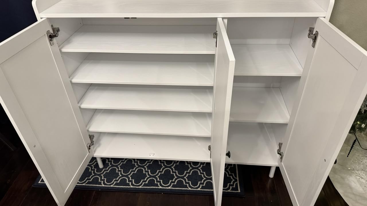 ONBRILL Shoe Cabinet with 3 Doors & Adjustable Shelves for Entryway (White) | 30 Pairs Shoe Storage Cabinet, 40 Inch Tall Farmhouse Shoe Rack Shoe Organizer Cabinet for Hallway Living Room Closet customer photo 1