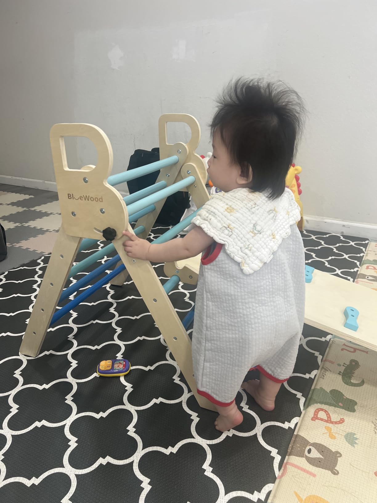 BlueWood Pikler Triangle Set with Cushion - Climbing Toys for Toddlers 9-in-1, Montessori Philosophy Play Jungle Gym with Arch, Ramp, Ladder (Rainbow) customer photo 1