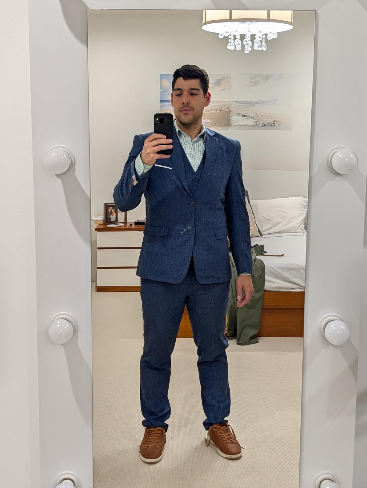 Linen Mens Suits 3 Piece Slim Fit Tuxedo Suit for Men Beach Wedding Prom | Blazer vest pants set customer photo 1