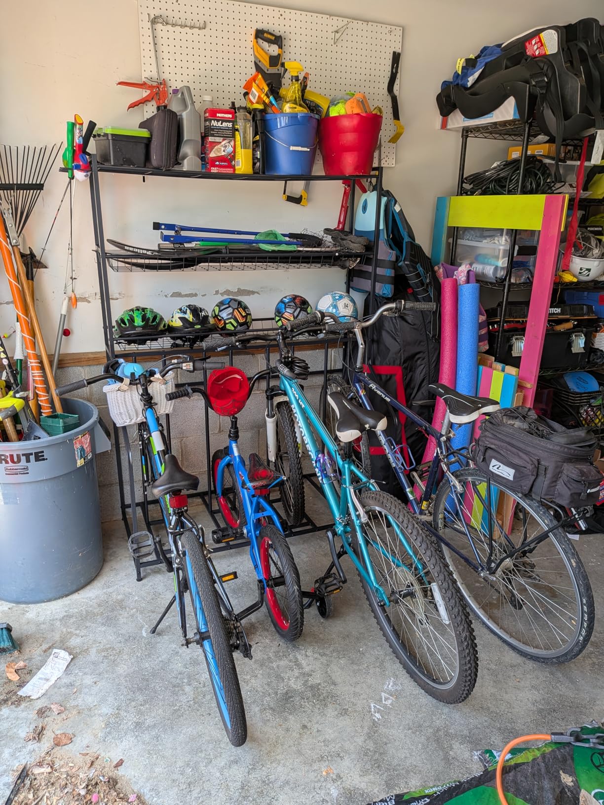 4 Bike Stand, Bike Rack Garage with 3-Tier Storage Rack, Bicycle Stand for Garage Organizer, Indoor Sporting Gear Storage Station for Mountain/Road/Hybrid & Fat Tire Bike customer photo 1
