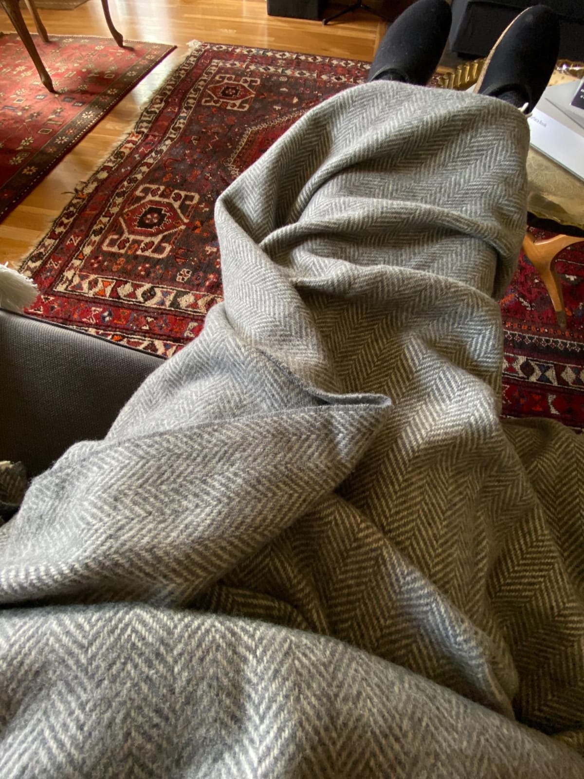 Biddy Murphy Merino & Cashmere Wool Throw Blanket, 54x71in Green Herringbone | Made in Ireland, Heirloom Quality Weave customer photo 2