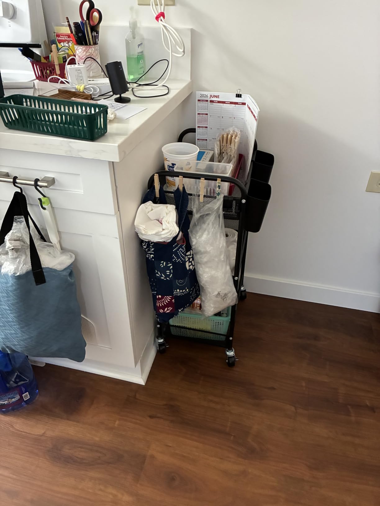 3 Tier Metal Rolling Cart, Black Utility Storage Cart with Wheels | Metal Mesh Craft Cart With Hooks & Hanging Cups, Ideal For Kitchen, Bathroom, Office, Dorm, Art Workspace, Bedside Storage customer photo 1