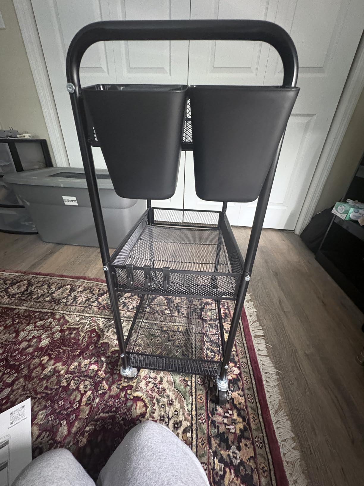 3 Tier Metal Rolling Cart, Black Utility Storage Cart with Wheels | Metal Mesh Craft Cart With Hooks & Hanging Cups, Ideal For Kitchen, Bathroom, Office, Dorm, Art Workspace, Bedside Storage customer photo 2