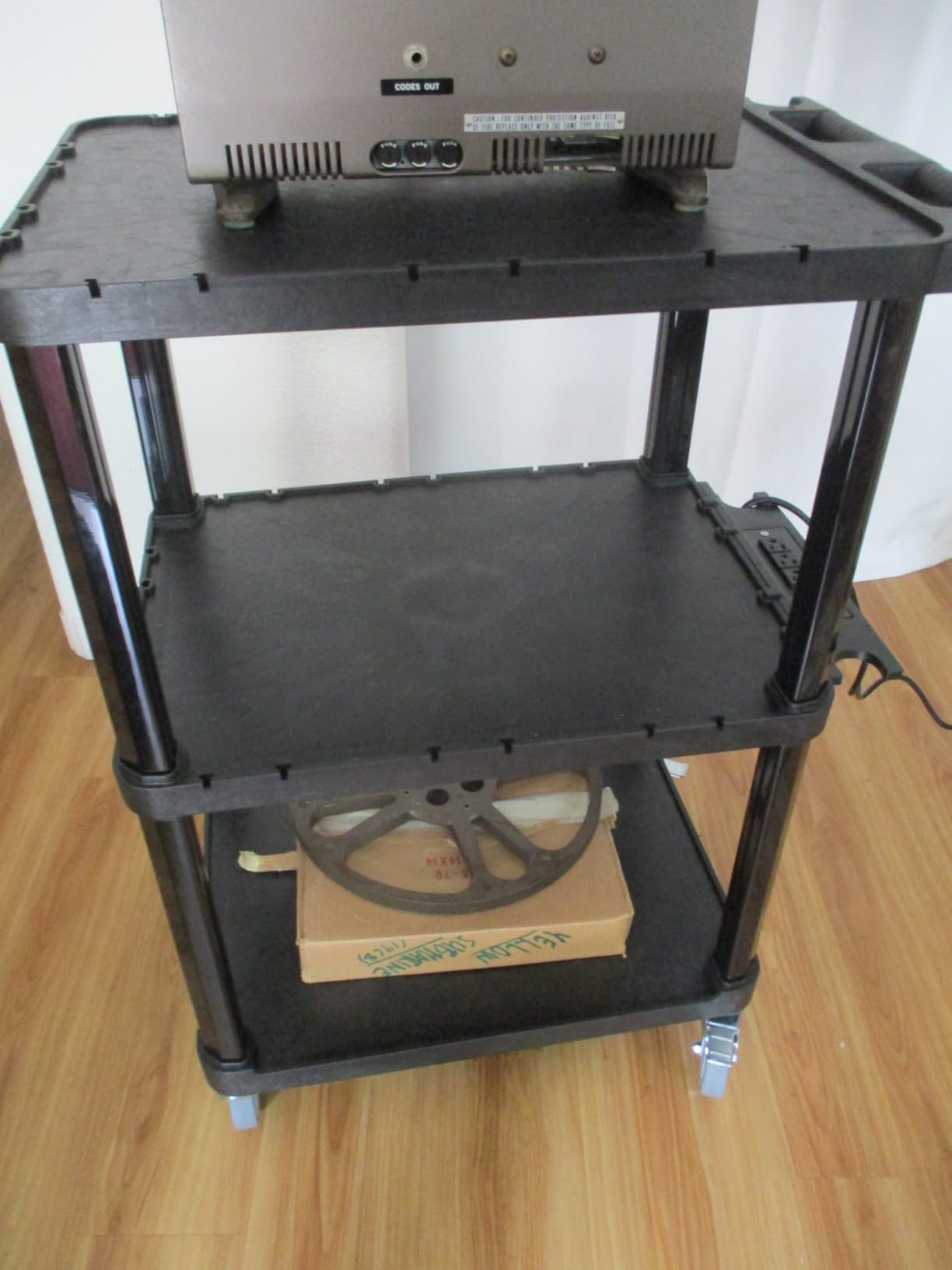 3-Tier Heavy Duty AV Cart with Power Strip, 27.5 x 18.25 in | 330 lbs Capacity, Flat Top Shelves, Industrial Rolling Cart, Swivel Wheels, AV Equipment Stand, Work Cart, Organizer customer photo 1