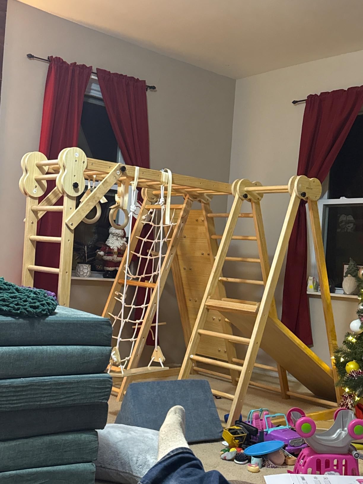 Avenlur 8-in-1 Indoor Play Gym - Toddler Jungle Gym for Kids Ages 2-6 - Indoor Playground Wooden Climbing Playset with Slide, Monkey Bars, Ladder, Rope Ladder, Rock Climbing, Swing, Rings, Disc Swing customer photo 2
