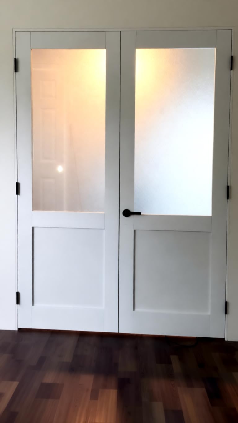 36x80 Interior Double Door Slab, Half-Lite Frosted Glass Doors, Room Doors | Pre-Assembled Glass, Solid Core & Pre-Finished Single Panel for Bedroom Closet as Pocket, Bifold Doors-Shaker w/o Hardware customer photo 2