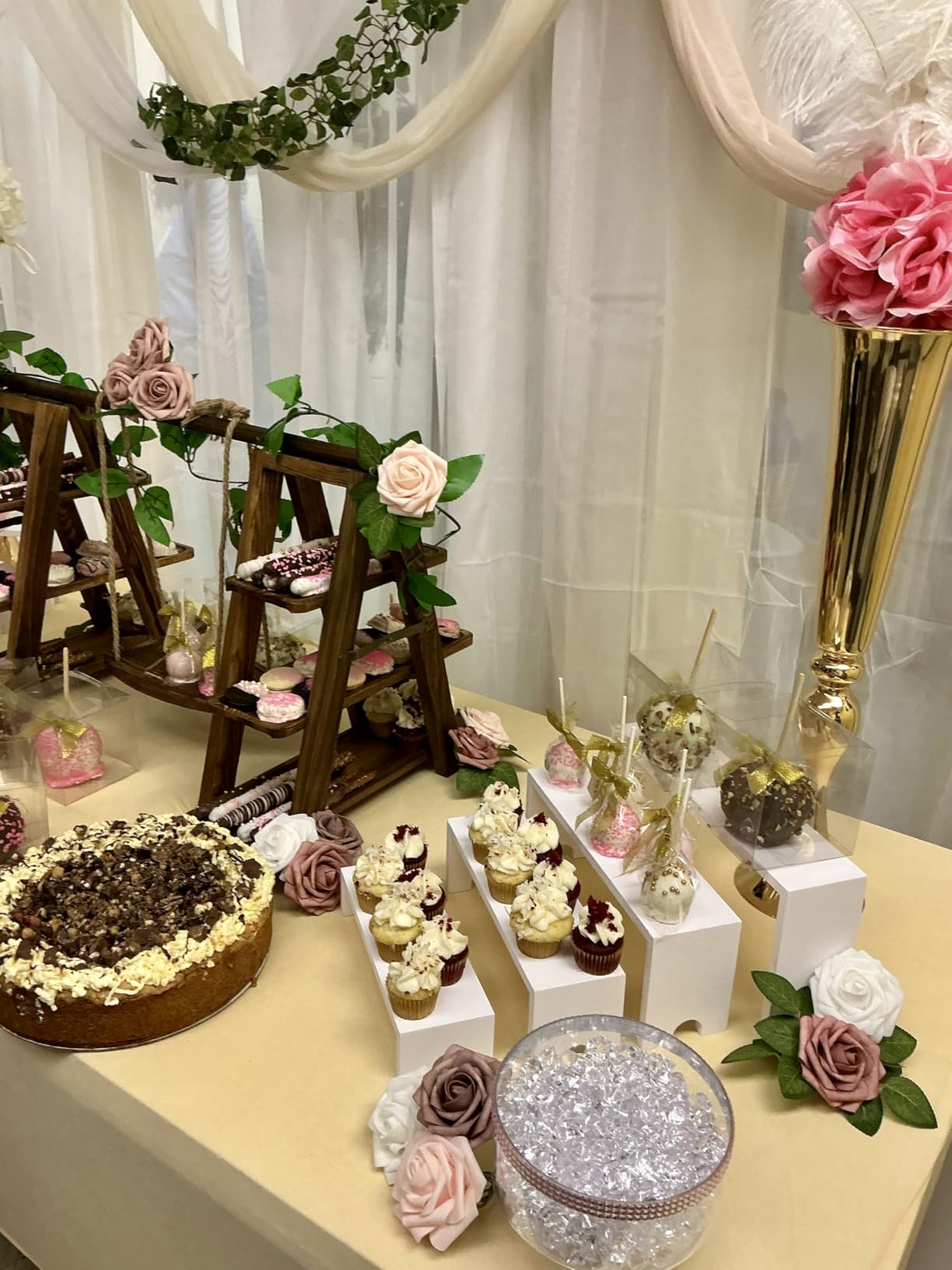 2 Set Wooden Tiered Risers Display Stands for Vendor Events, Stackable Wood Cupcake Display Stand, Farmhouse Decor Wood Dessert Table Display Set customer photo 2