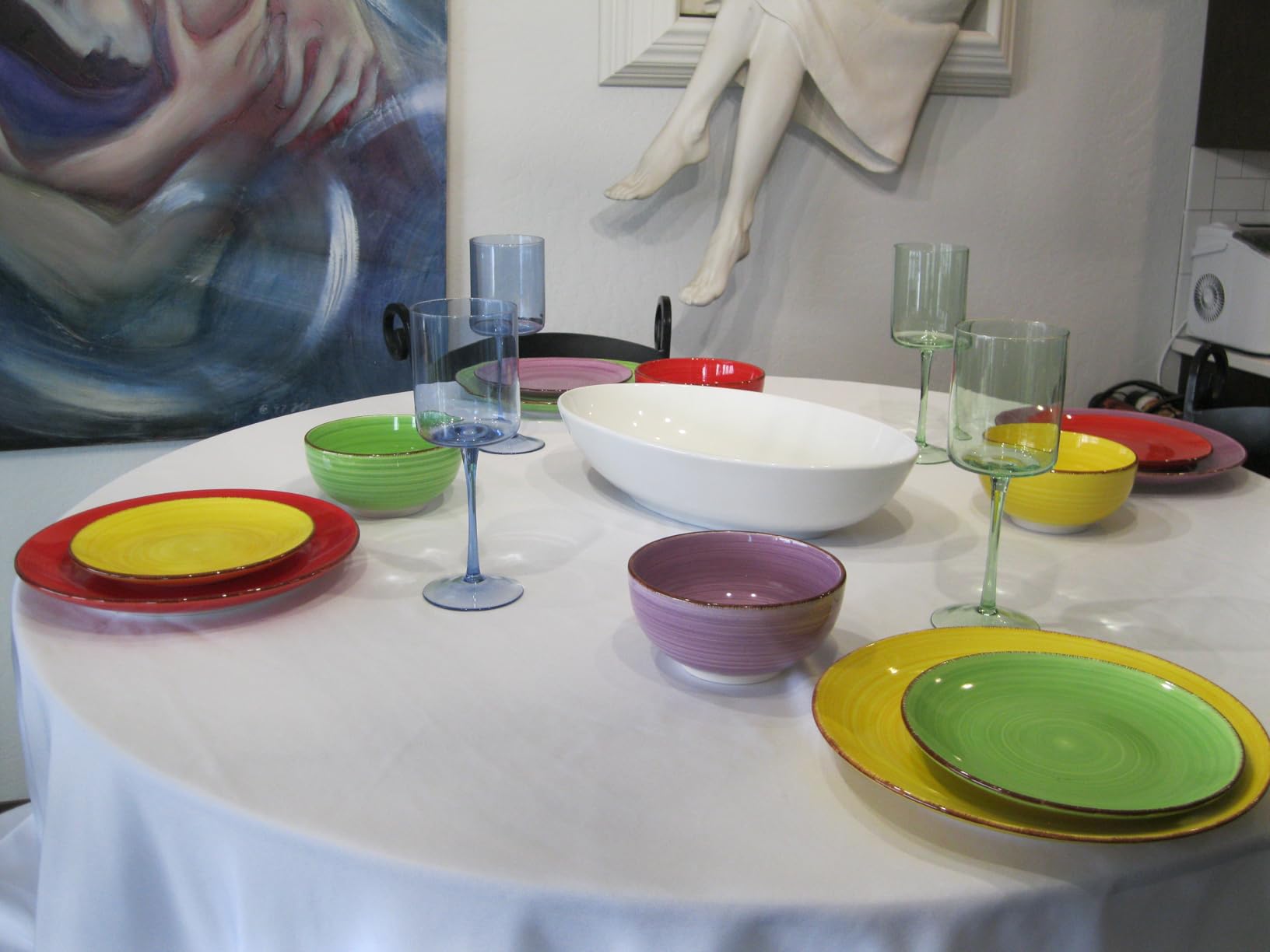 vancasso Bonita Stoneware Dinnerware Sets, 24 Pieces Dishes Set for 6 | Hand-Painted Spiral Dishes for Dinner, Ceramic Kitchen Plates and Bowls Sets-Microwave and Dishwasher Safe (Blue,24 Pcs) customer photo 2