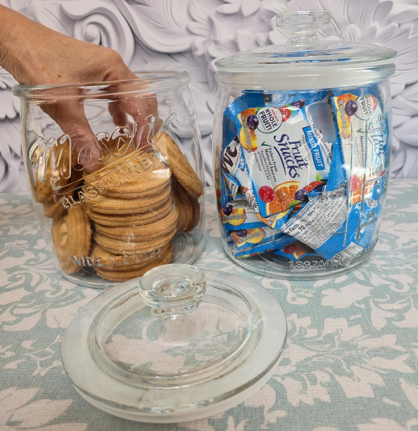 2 Pack Cookie Jar, 1 Gallon Glass Jar with Airtight Lids for Flour | Large Wide Mouth Mason Jar for Kitchen Pantry & Laundry Room, Glass Apothecary Canister Sets for Candy, Rice, Coffee, Display customer photo 1