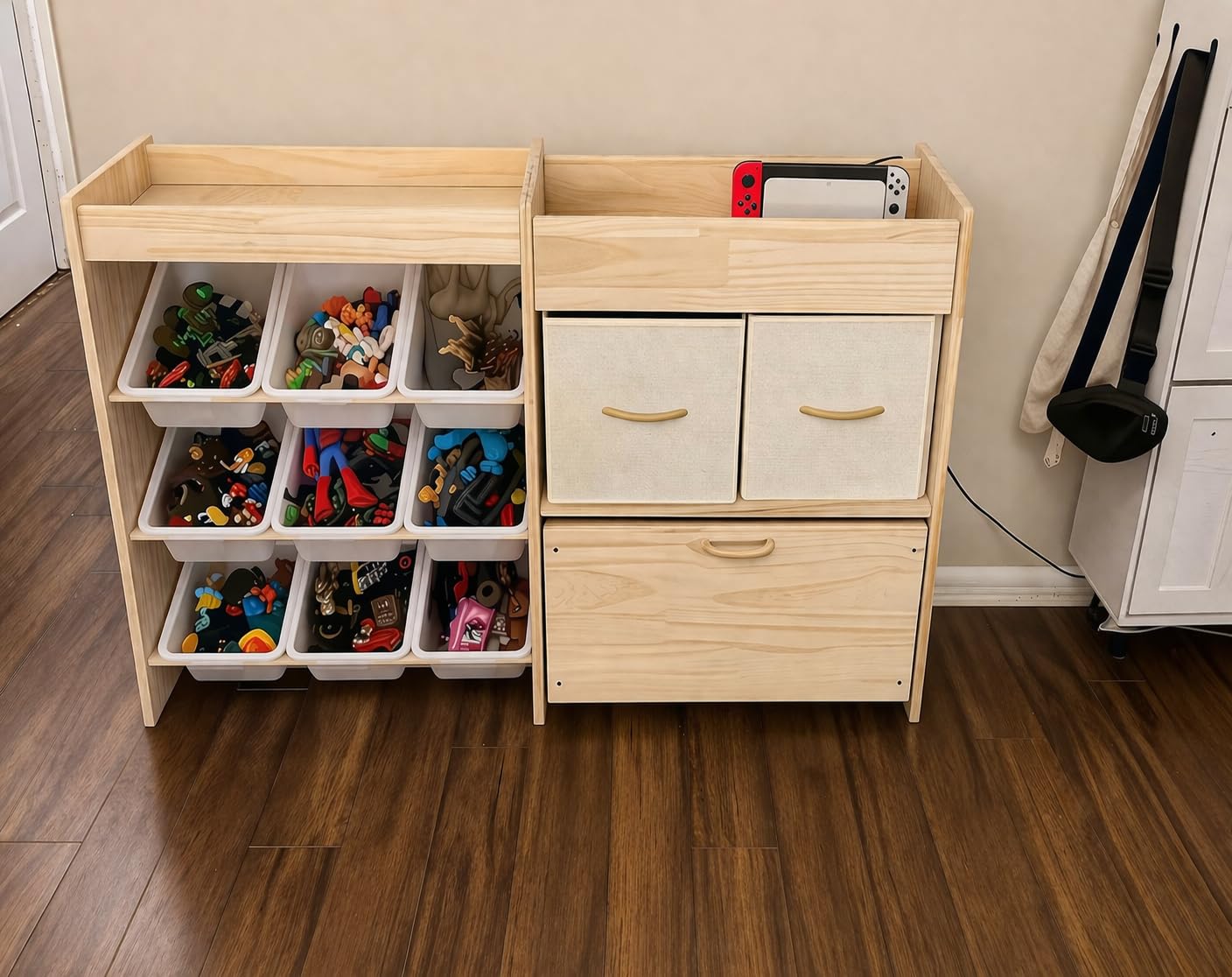 EXPERLAM Toy Storage Organizer for Kids, 9-Bin Toy Organizer with 2-Drawers, Movable Toy Chest and Top Rack, Multifunctional Kids Bookshelf and Toy Storage for Playroom, Bedroom, Nursery, White customer photo 2