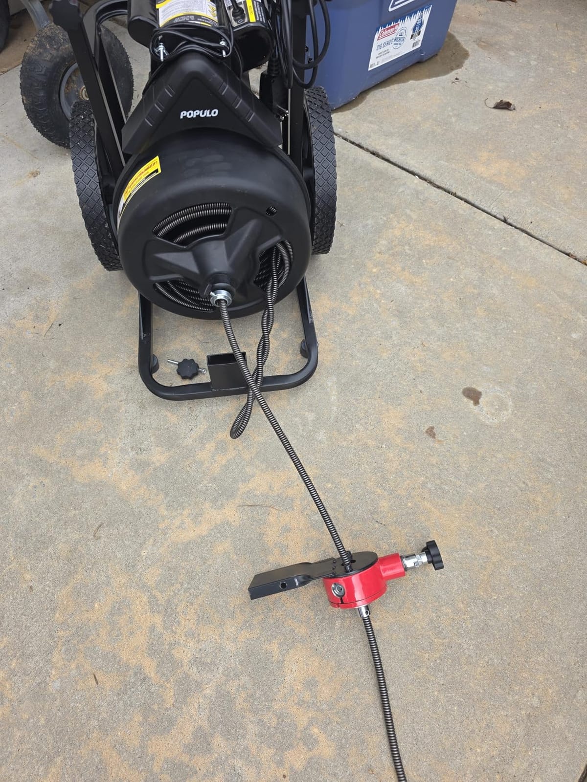 100 ft x 1/2 inch POPULO Auto Feed Electric Drain Snake Auger for 2 to 4 Inch Pipes, Sewer Plumbing Snake Auger, Heavy Duty Drain Cleaner Machine with 8 Cutters & 1 Root Killer & Gloves customer photo 1