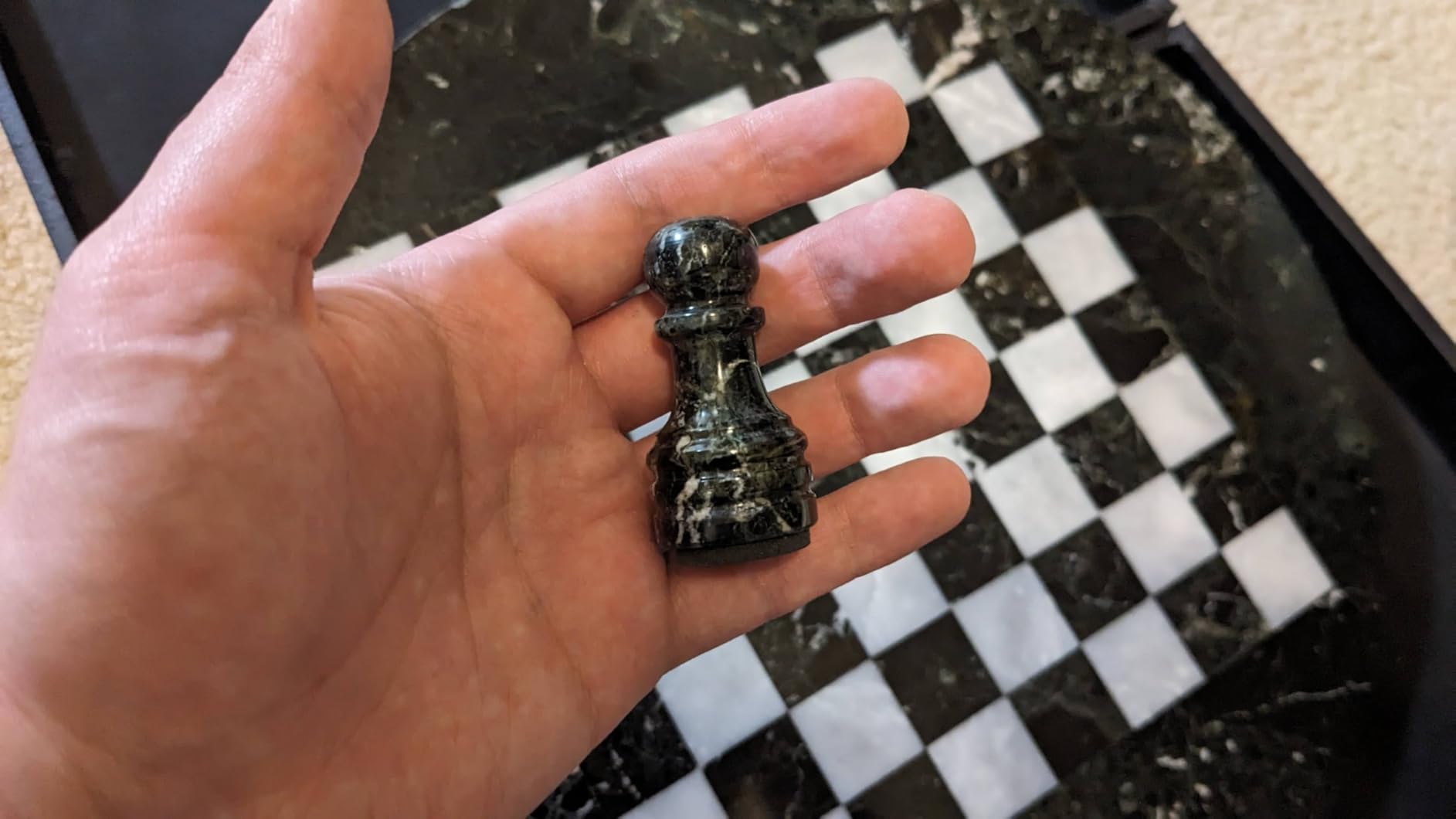 Marble Chess Set for Adults with Complementary Storage Box, 15 Inch Handmade Black & White Chess Board Game, Stone Chess Pieces, Decorative Home Decor Chessboard with Extra Queen for Premium Gift customer photo 1