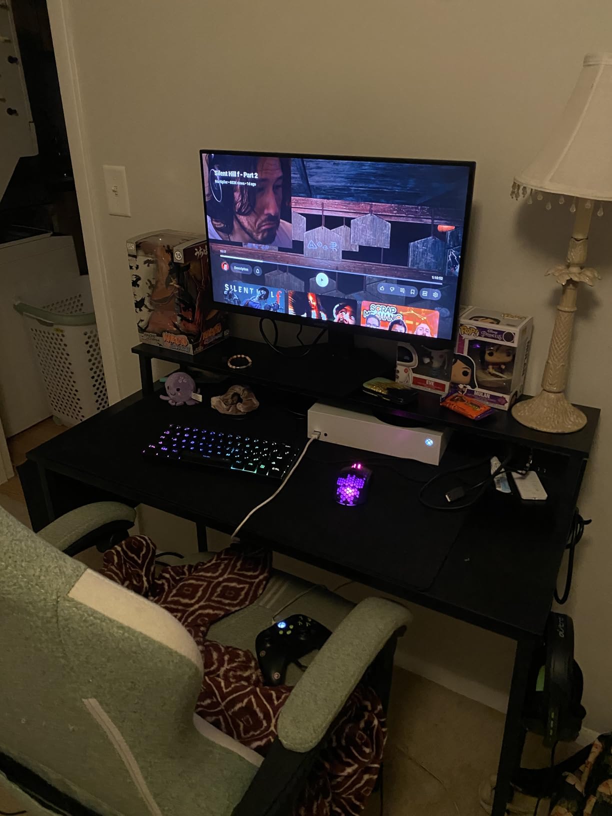 Lufeiya Small Desk with Power Outlets and LED Lights, 32 Inch Teen Writing Study Table Home Office Computer Desks with Monitor Stand, Gaming Desk with Charging Station, Black customer photo 1
