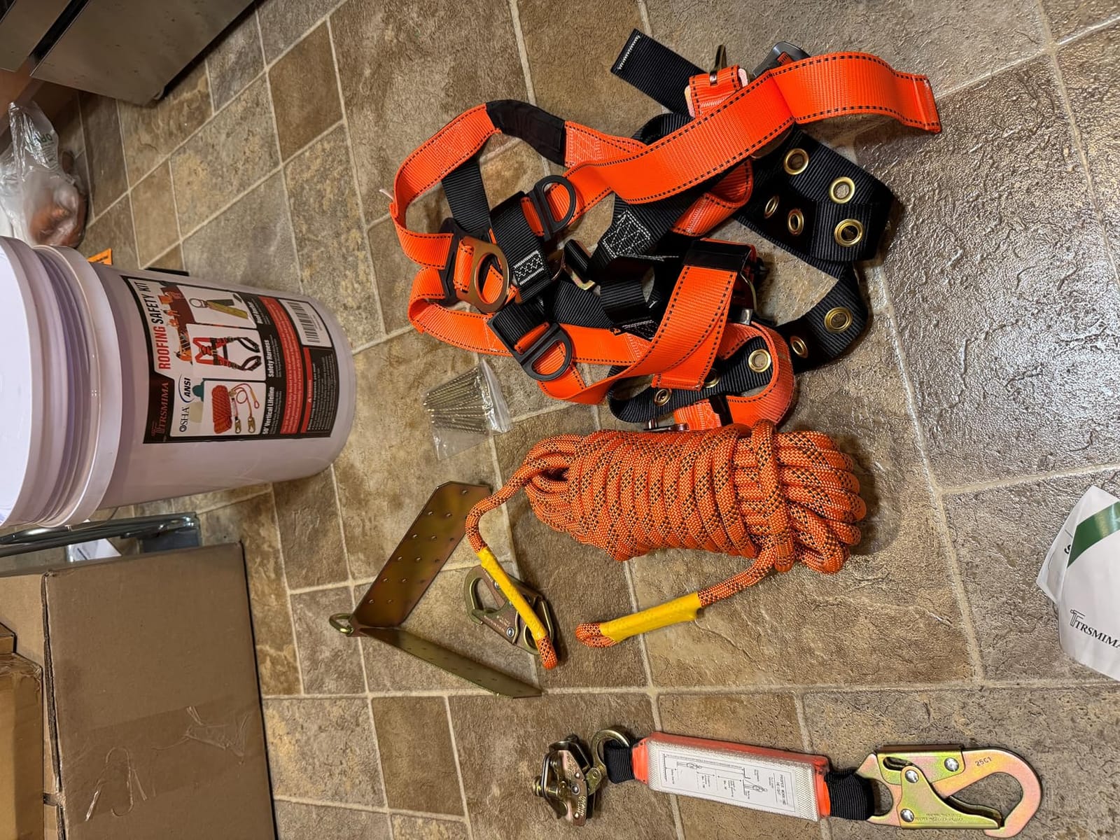 Safety Harness Fall Protection Kit - Roofing Harnesses 50ft Safety Rope | Safety Rope for Roofing Lanyard Kit 5 Gallon Bucket Kit Roof Top Anchor Men Construction Work 20pcs Nails Included customer photo 1