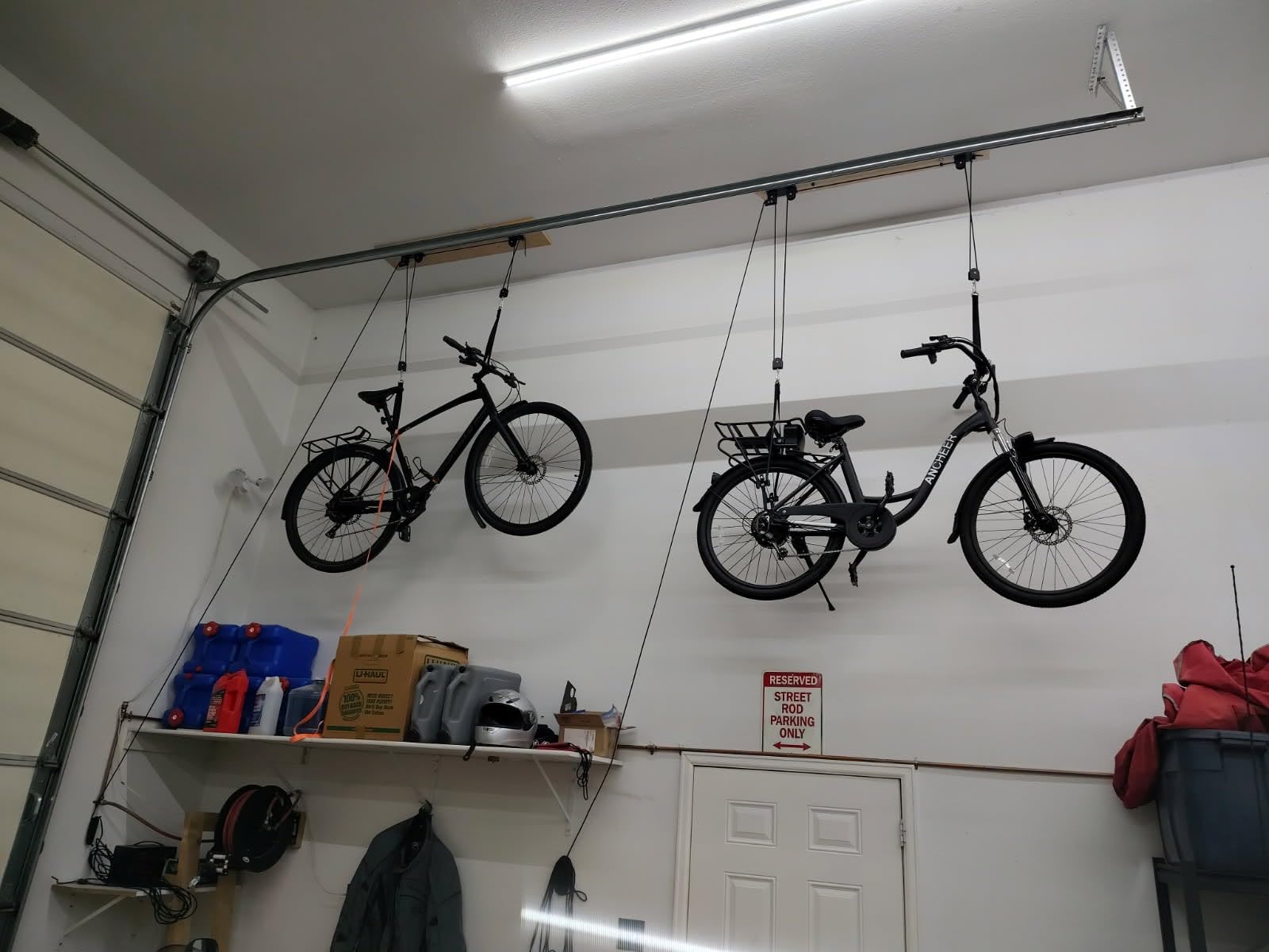 TRUSOON 2 Pack Bike Hoist, Heavy Duty Ebike Lift Pulley System for Garage Ceiling Overhead Storage for Bicycle, Ladders, Snowboard, Holds Up to 85 lbs Capacity, Fit 10-16 Foot High Ceilings customer photo 2