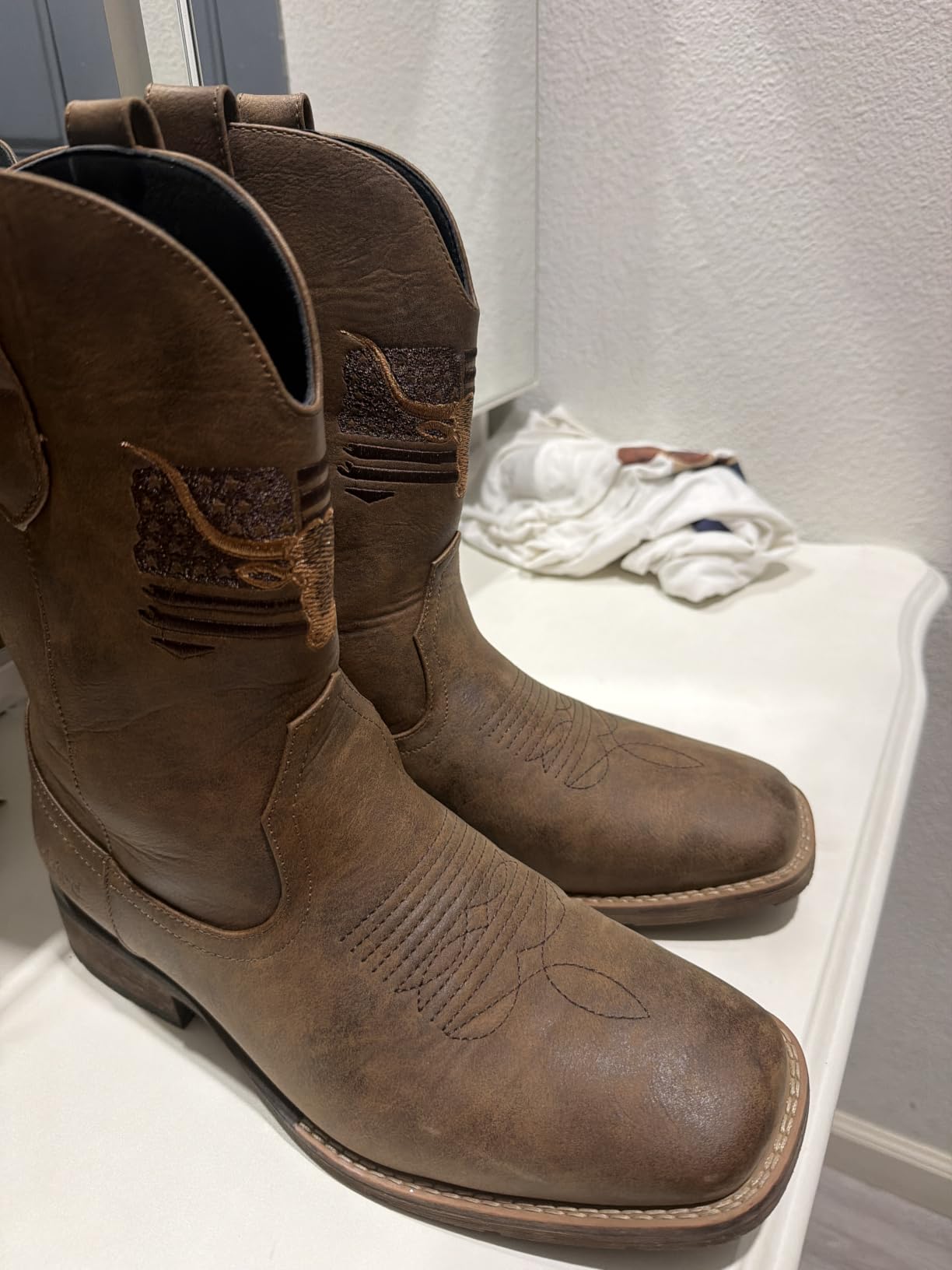 Winbird Cowboy Boots For Men Wide Square Toe Western Slip Resist Mens Boots customer photo 2