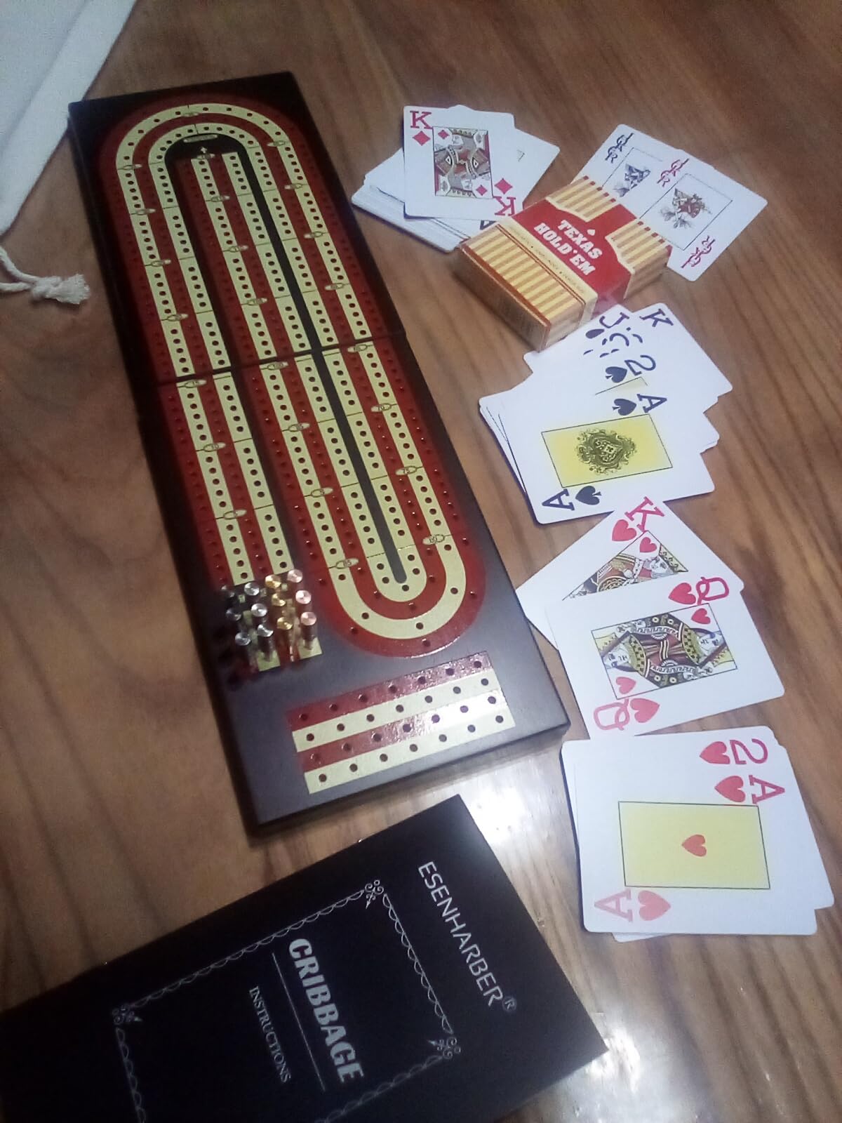 Cribbage Board, Foldable 4-Track Cribbage Board Game Set, Solid Wood Game Board with 12 Brass Pegs & Felt-Lined Storage, for 2-4 Players, with Convenient Pouch customer photo 1