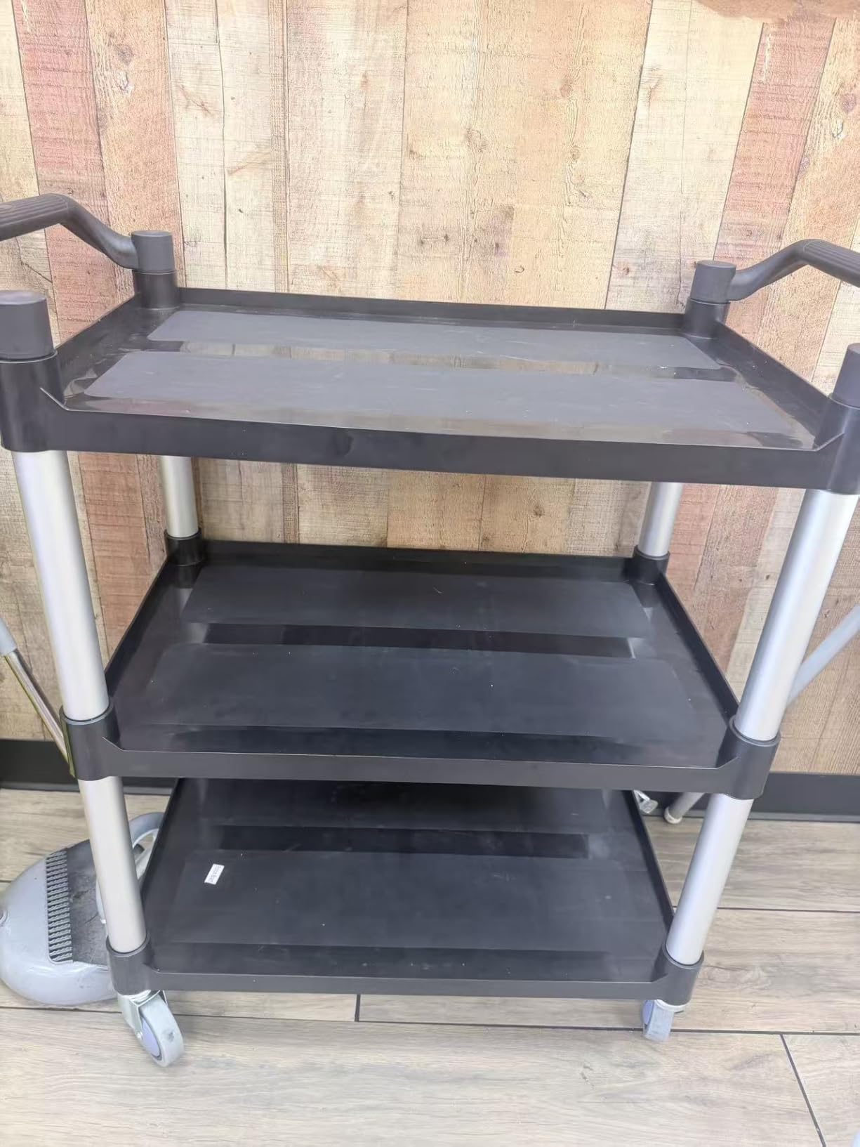Utility Cart with Tangle-Free Wheels, Large Size 3 Tier Rolling Service Cart with Wheels(2 with Brakes), Heavy Duty 450 Lbs Capacity, Commercial Serving Cart for Home, Office, Restaurant, Warehouse. customer photo 2