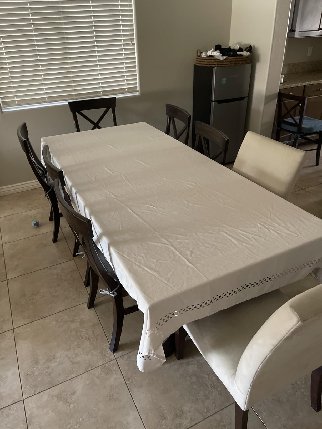 MIULEE Beige Rectangle Tablecloth with Decorative Cutouts 60x120 inch | Waterproof Stain Resistant & Shrink-Proof Table Cloth, Farmhouse Style, for Dining Wedding Kitchen Party Outdoor customer photo 2