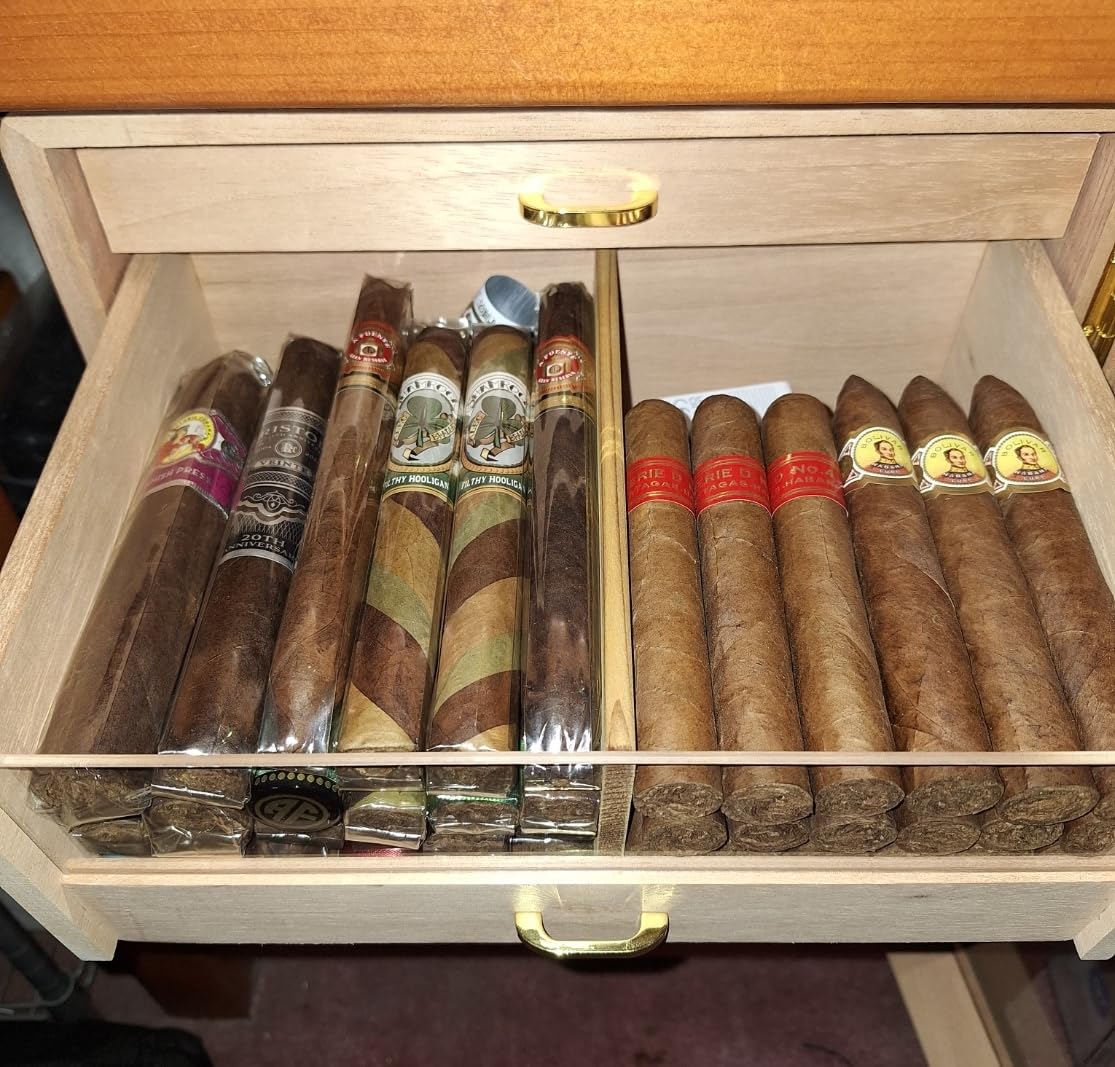 500-Count Cigar Humidor Cabinet with Digital Hygrometer, Gift Set | Ebony finish, 5 cedar drawers, triple-sided light, digital hygrometer, humidifier and humidity packs for up to 500 cigars customer photo 2