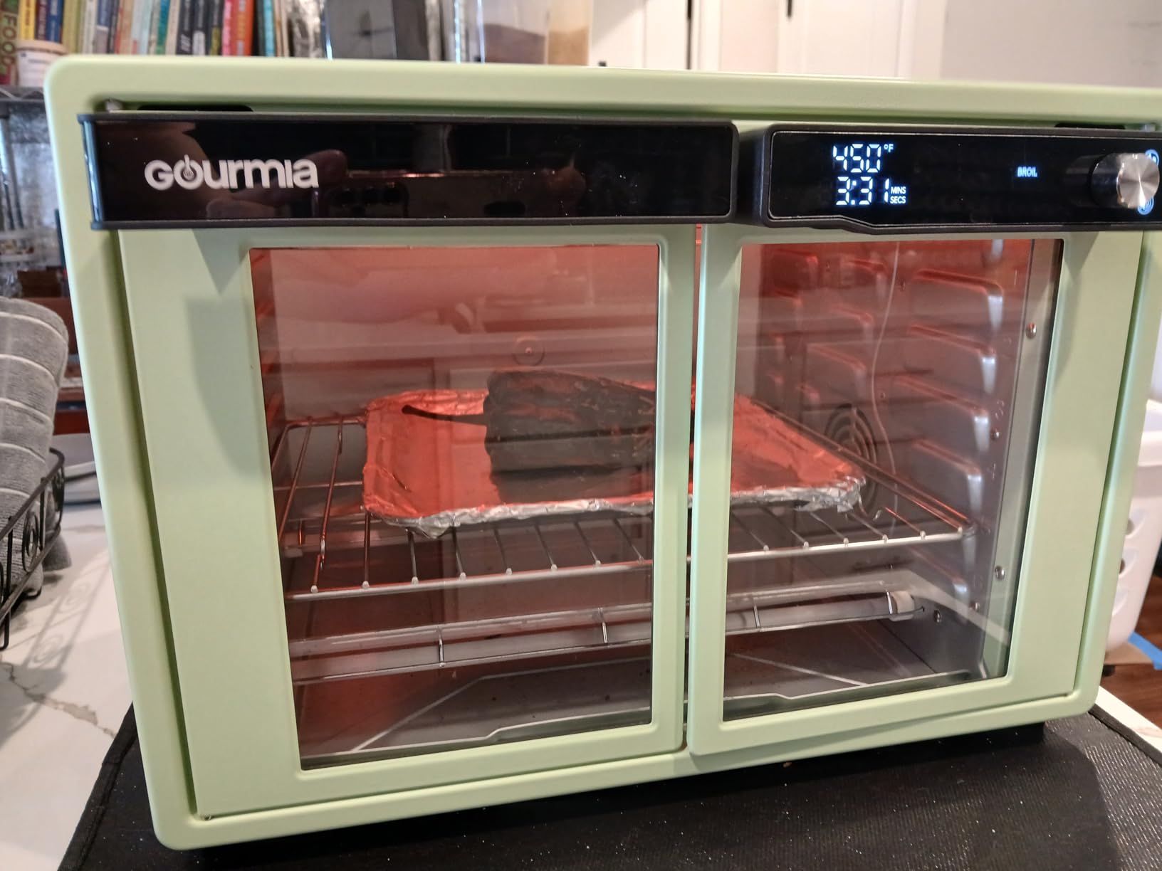 Gourmia French Door Air Fryer Oven - 37 Qt Large Capacity Convection Toaster Oven, FryForce 360°, Digital Display, 12 Cooking Presets, Dehydrate, Fits 13