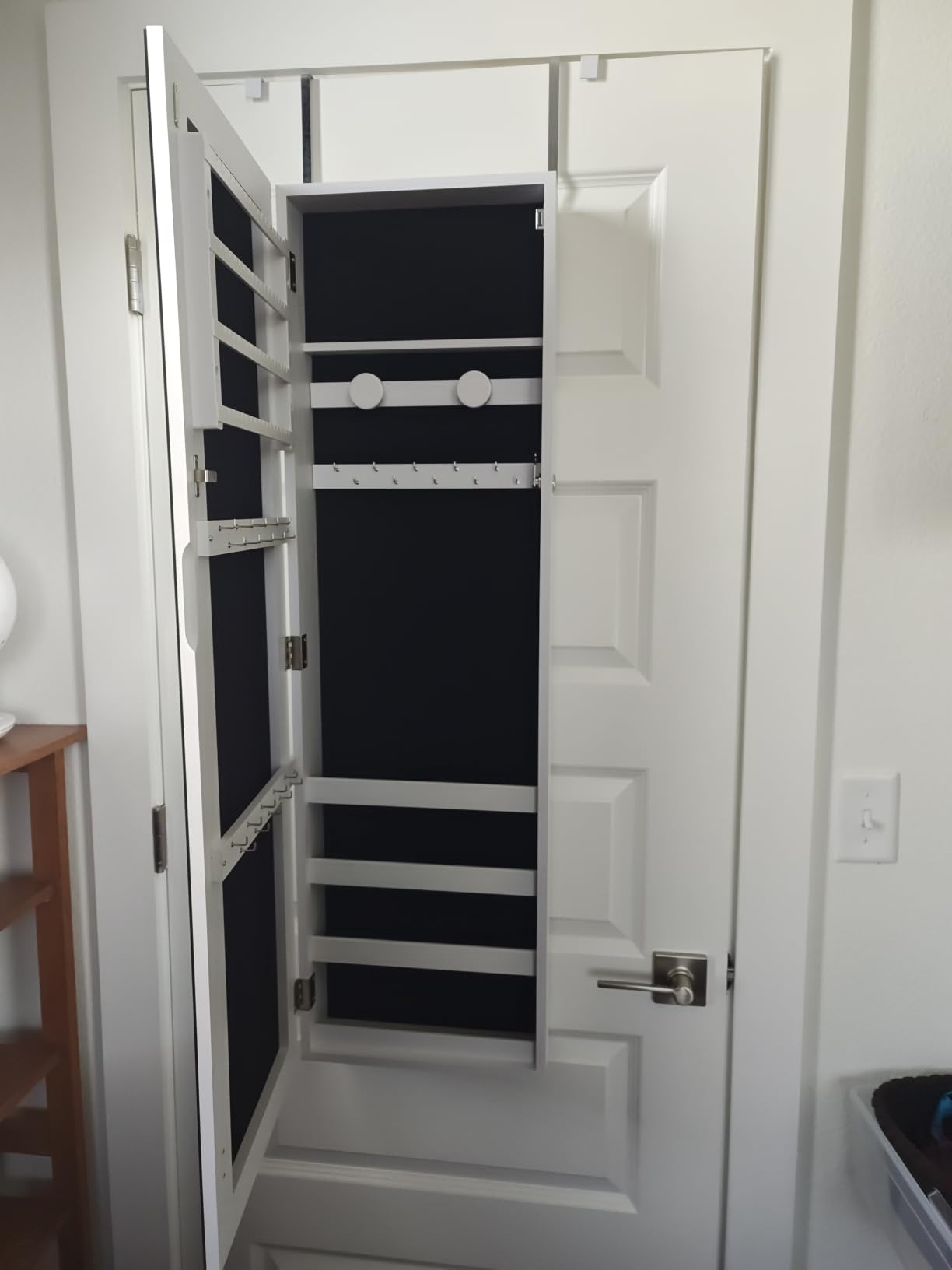 Mirror Jewelry Cabinet, Full Length Mirror, Wall Mounted, Oak | Lockable Jewelry Armoire Organizer, Hanging Mirror with Jewelry Storage, Velvet Interior, Gift Idea,Easy Assembly customer photo 1
