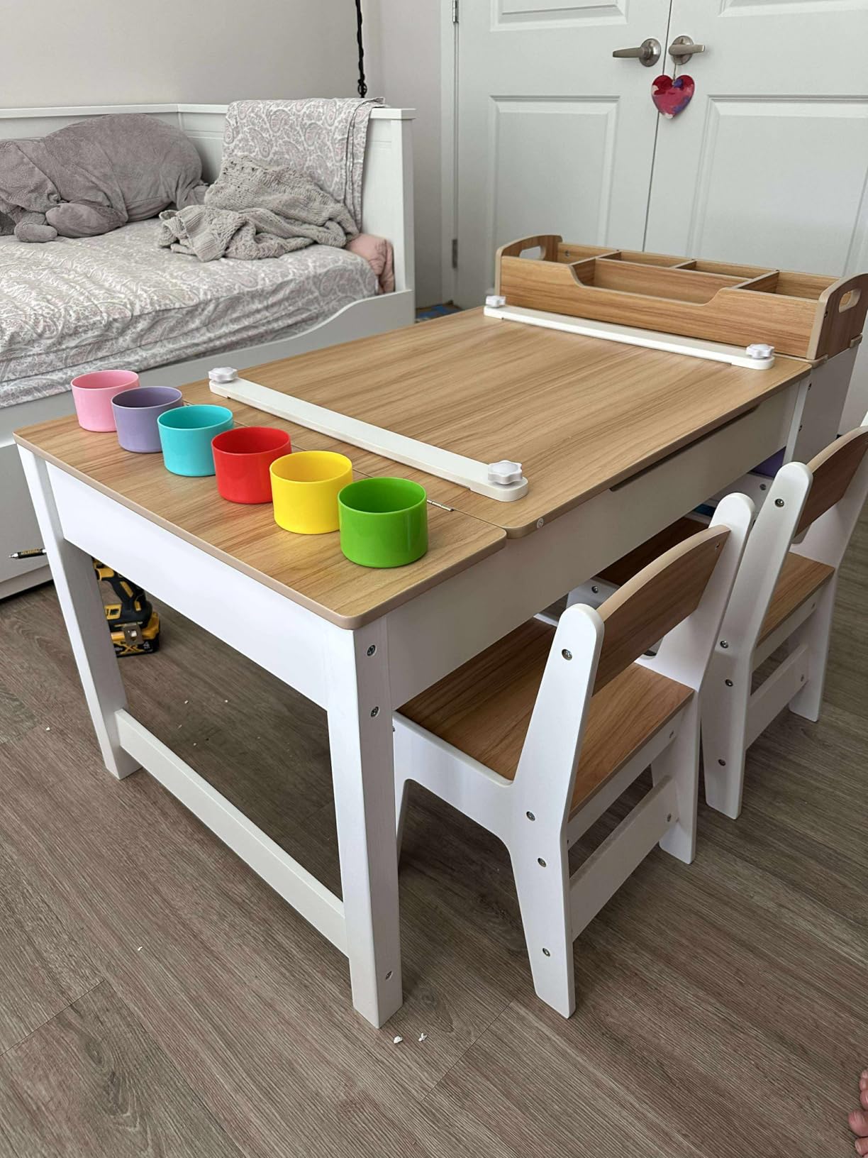 Kids Art Table and Chair Set with 2 Chair & Bins, 44