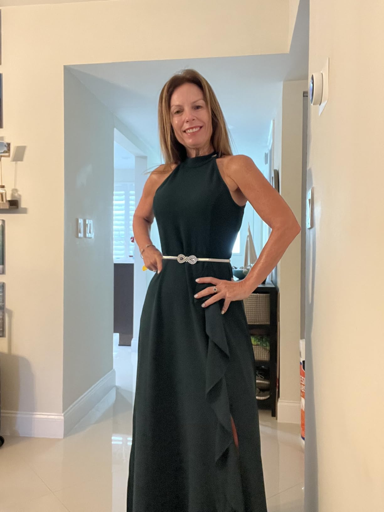 Women's High Neck Sexy Split Evening Cocktail Party Maxi A-Line Long Formal Dress customer photo 2
