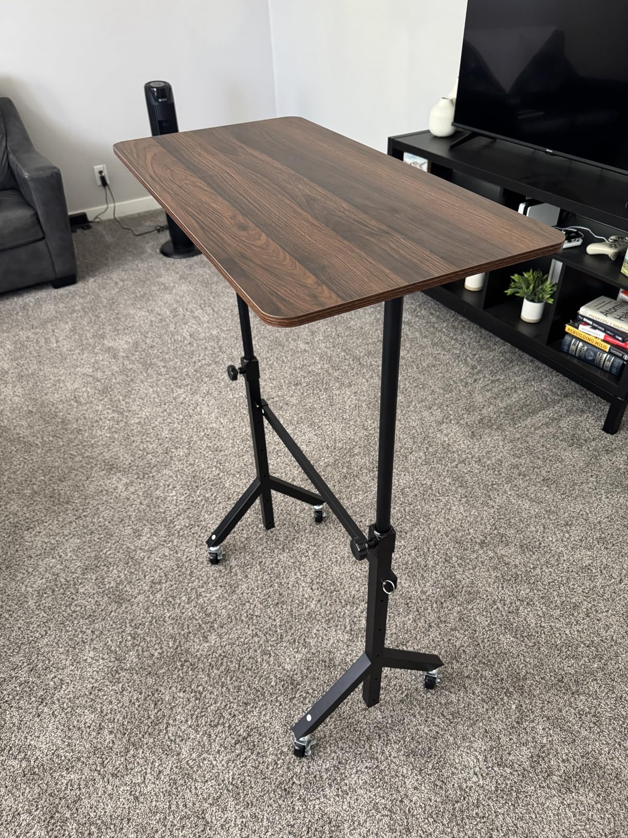 HUANUO 32'' Small Standing Desk Adjustable Height, Mobile Stand Up Desk with Wheels, Portable Rolling Desks for Walking Pad and Treadmill, Computer Laptop Desks for Home Office Space customer photo 2