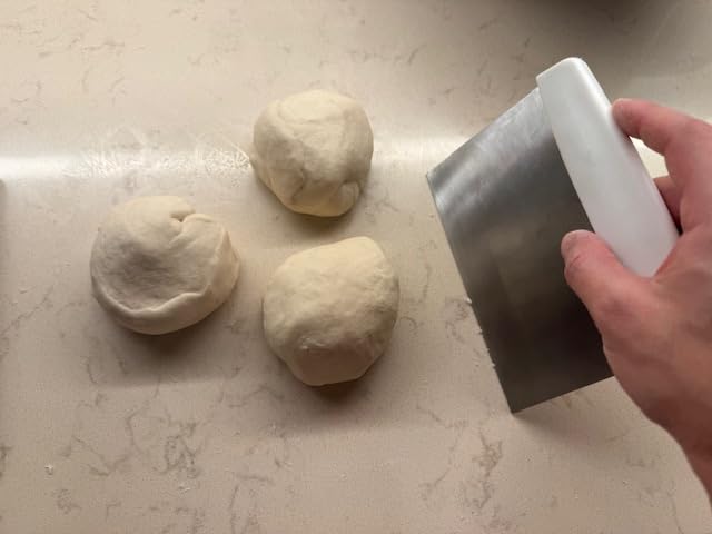 Stainless Steel Dough Cutter and Bench Scraper with White Plastic Handle - Pastry Scraper and Dough Divider for Bread, Pizza, Pastry, Baking Prep, and for Kitchen Use (5 7/8
