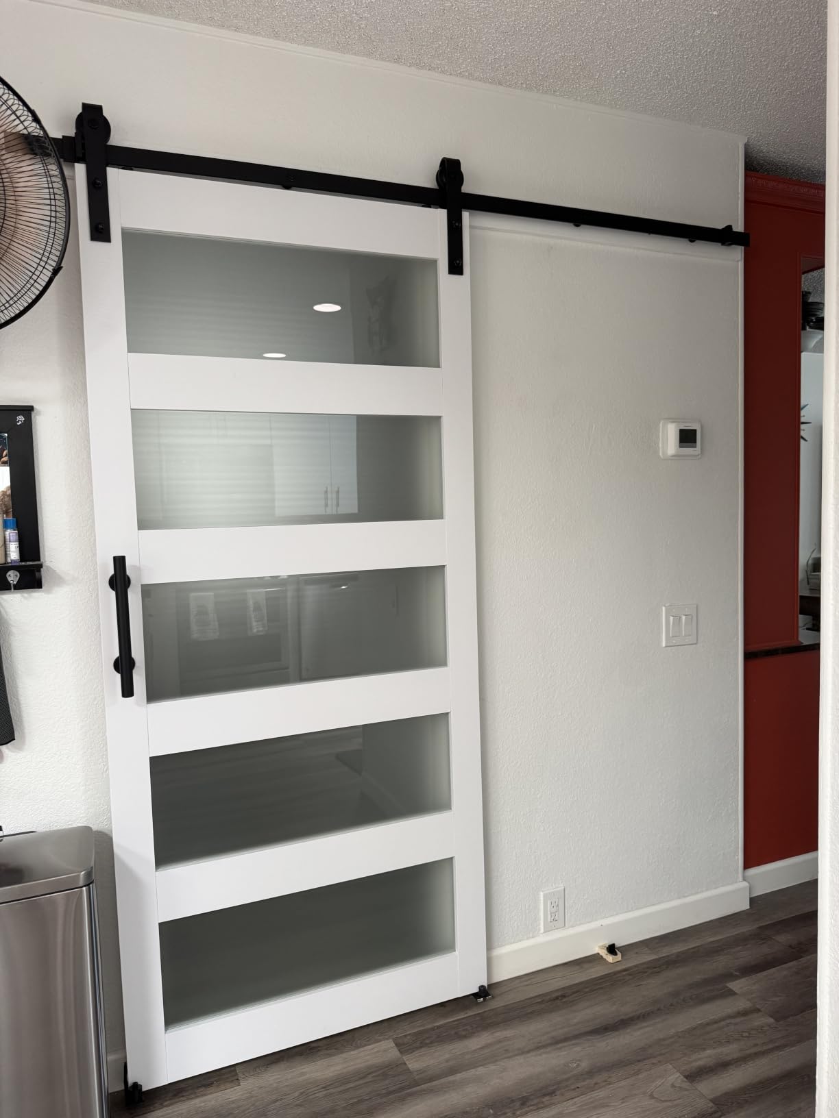 36in x 84in Sliding Glass Barn Door with 6.6ft Hardware Kit Included - DIY Assembly - Frosted Glass Door with Water-Proof PVC Surface - Fit Max Opening 34in x 82in, White customer photo 2