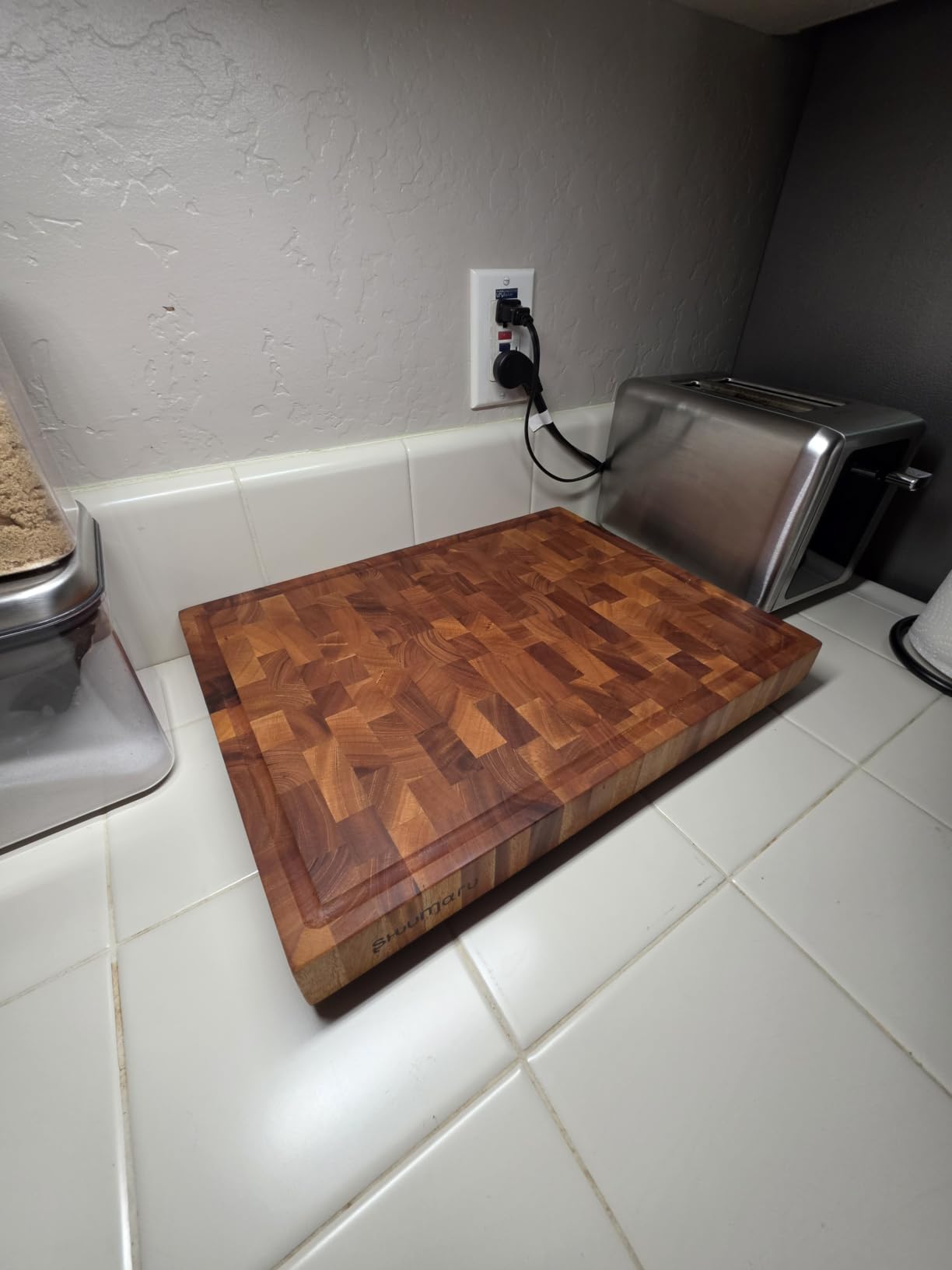 SHUMARU Mahogany End Grain Cutting Board, 17x13x1.6 in - Handmade Butcher Block, Knife-Friendly, Juice Groove, Non-Slip Feet customer photo 2