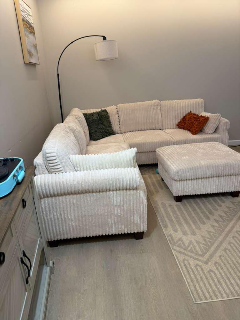 6 Seater 91'' Modular Sectional Sofa with Storage, Corduroy Beige | Cloud Comfort, L Shaped, 2 Throw Pillows, Storage Ottoman, Sectional Couches for Living Room, Bedroom, Apartment, Office customer photo 2