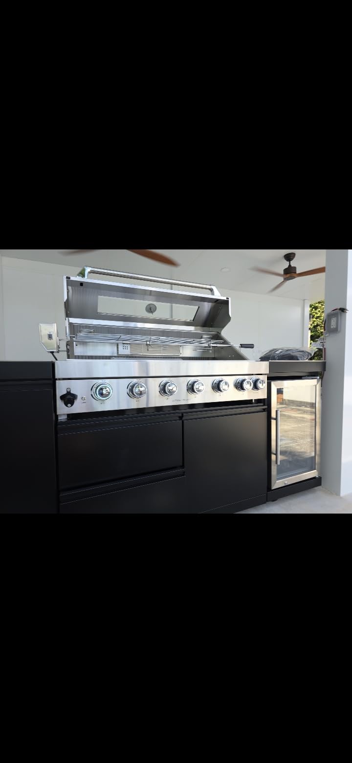 98-Inch Modular Propane Gas Outdoor Kitchen Island, All-in-One Patio BBQ Grill with Refrigerator, Sink & Storage for Backyard Lawn, Black customer photo 1