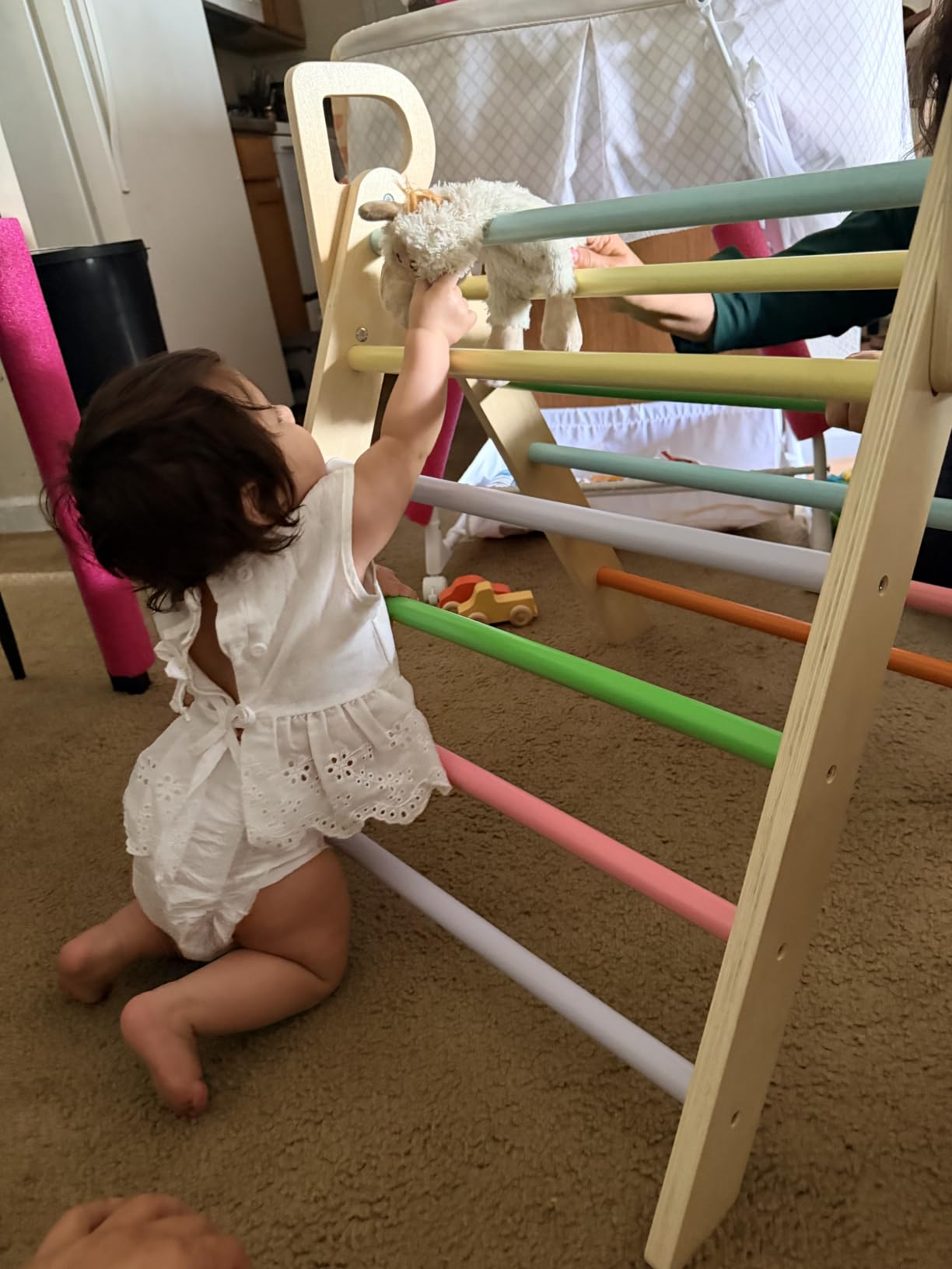 Pikler Triangle Set with Safe Handle, Foldable 7-in-1, with Wooden Car, Standard Size, Indoor Montessori Gift for First Birthday (Colorful) customer photo 1