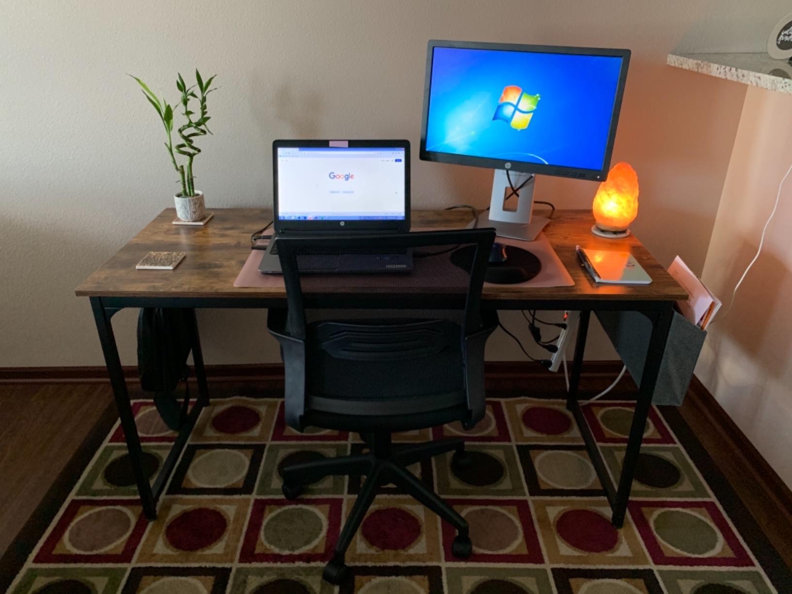 CubiCubi Electric Standing Desk 48 x 24 Inch, Height Adjustable Sit Stand Desk with Memory Presets, Splice Desktop Computer Desk for Home Office, White Frame/Light Walnut Top customer photo 2