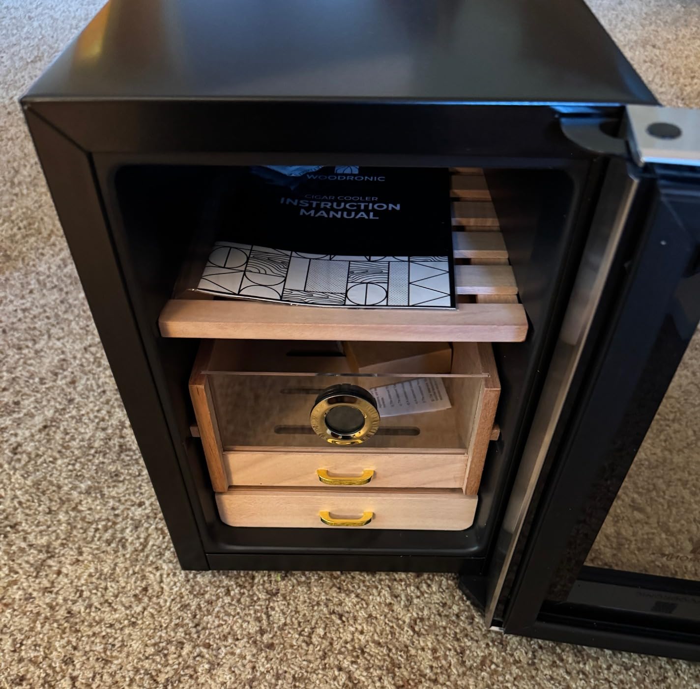 Woodronic Electric Cigar Humidor for 400 Cigars, 70L Humidor Cabinet with Temperature & Humidity Control, Spanish Cedar Lined Shelves & Drawers, LED Light, Accessory Drawer, Lock & Key, Gift for Men customer photo 1