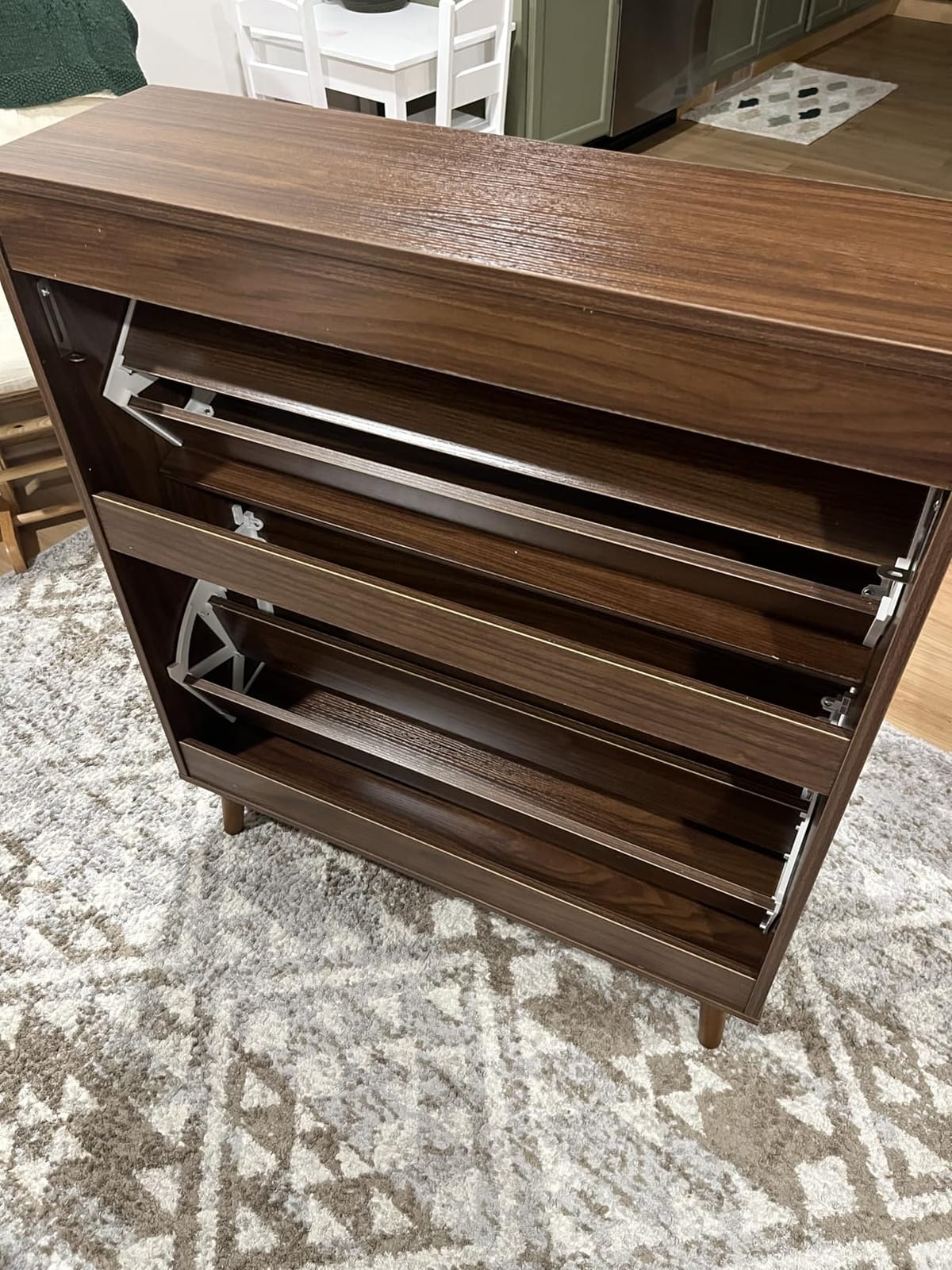 Nicetree Arch-Chic Shoe Cabinet for Entryway, Modern Mid-Century Shoe Storage Cabinet with Fluted, Narrow Shoe Rack with Adjustable Shelves & Tipping Protection, Fits Size 12+ Shoes, Luminous Walnut customer photo 1