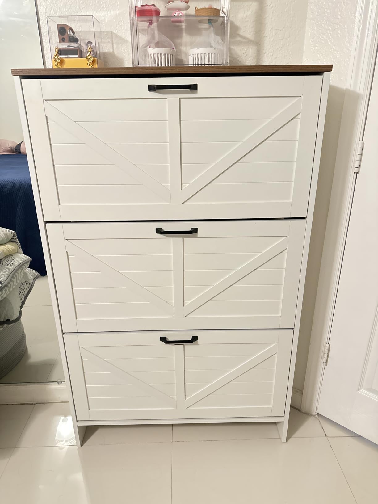 Nicetree Arch-Chic Shoe Cabinet for Entryway, Modern Mid-Century Shoe Storage Cabinet with Fluted, Narrow Shoe Rack with Adjustable Shelves & Tipping Protection, Fits Size 12+ Shoes, Luminous Walnut customer photo 2
