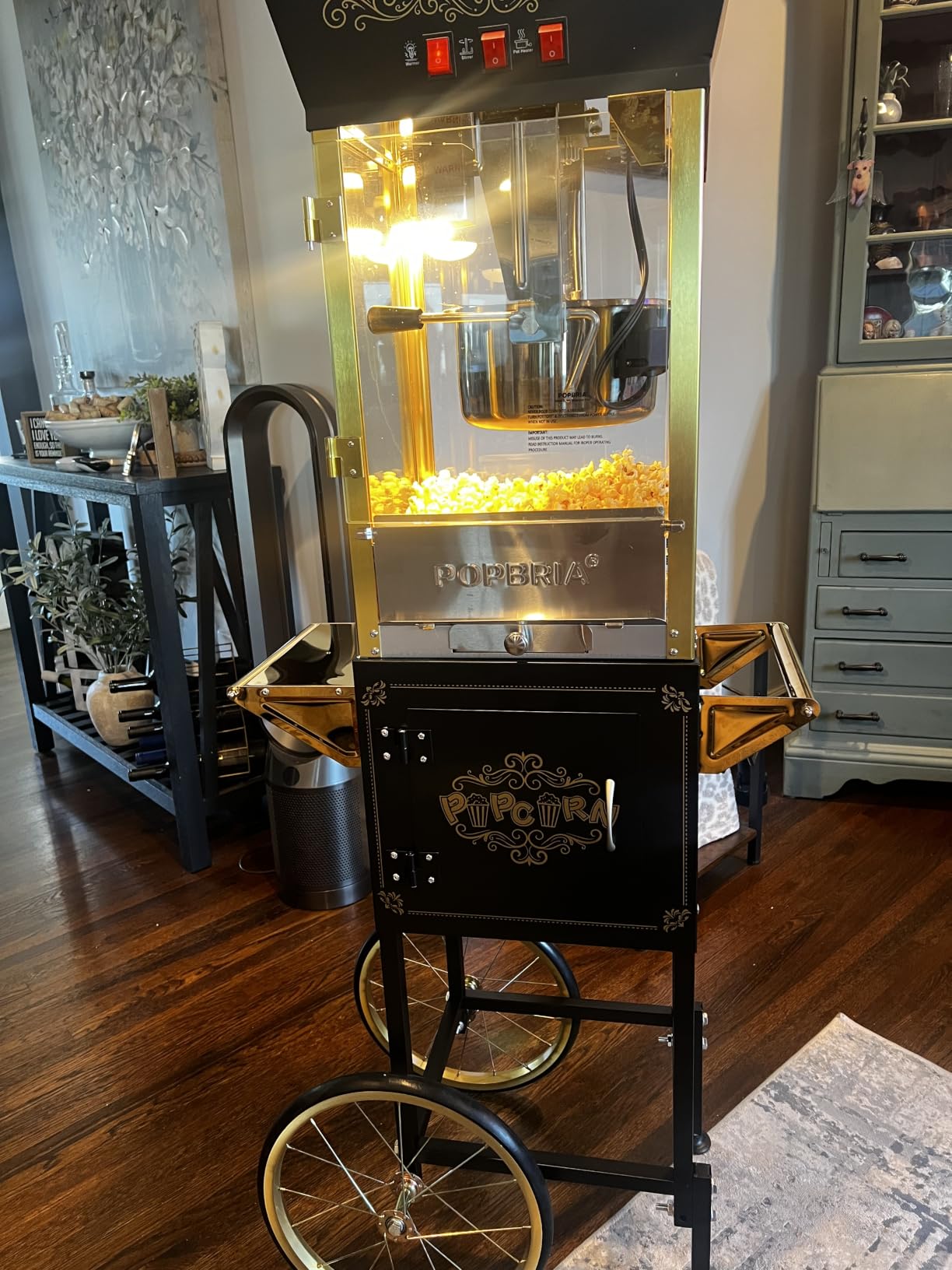 12oz Popcorn Machine with Cart, Movie Theater Style Popcorn Maker | Retro Vintage, 64 cups per batch, 850W, with Warming Deck, for Kids, Home Party, Black and Gold customer photo 1