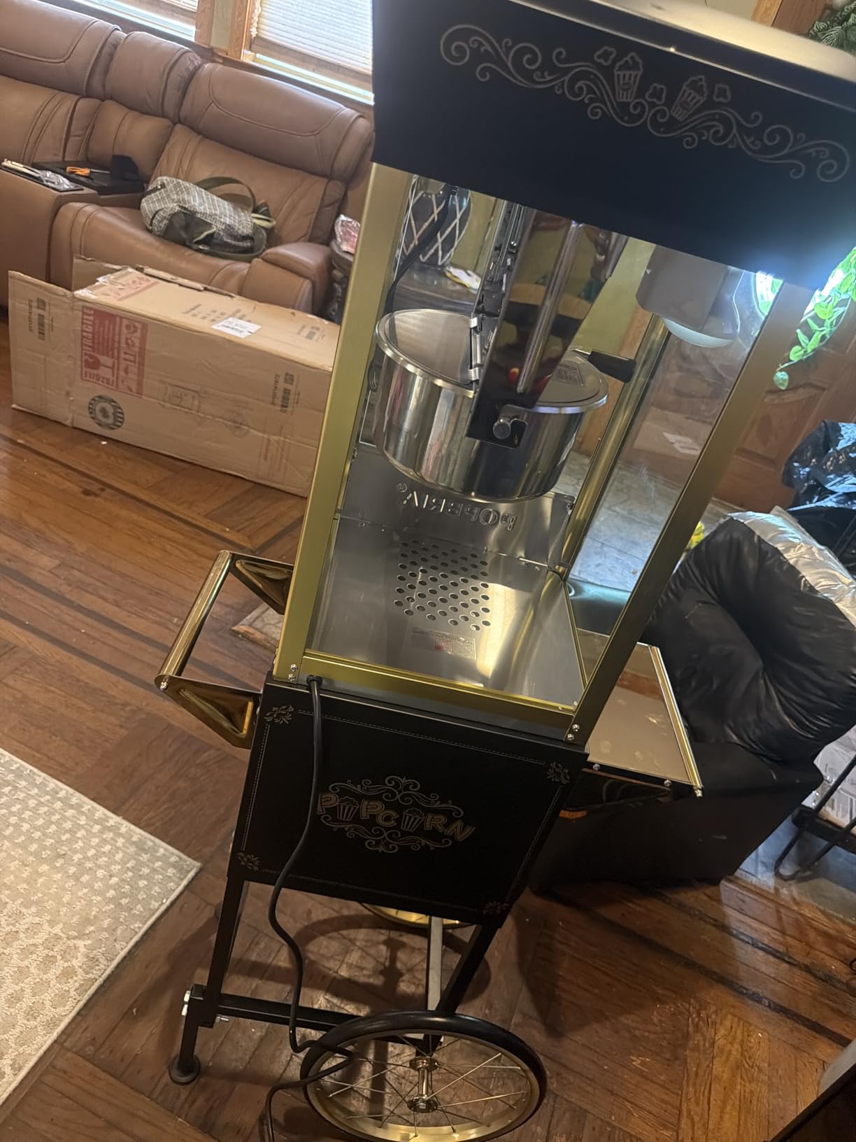 12oz Popcorn Machine with Cart, Movie Theater Style Popcorn Maker | Retro Vintage, 64 cups per batch, 850W, with Warming Deck, for Kids, Home Party, Black and Gold customer photo 2