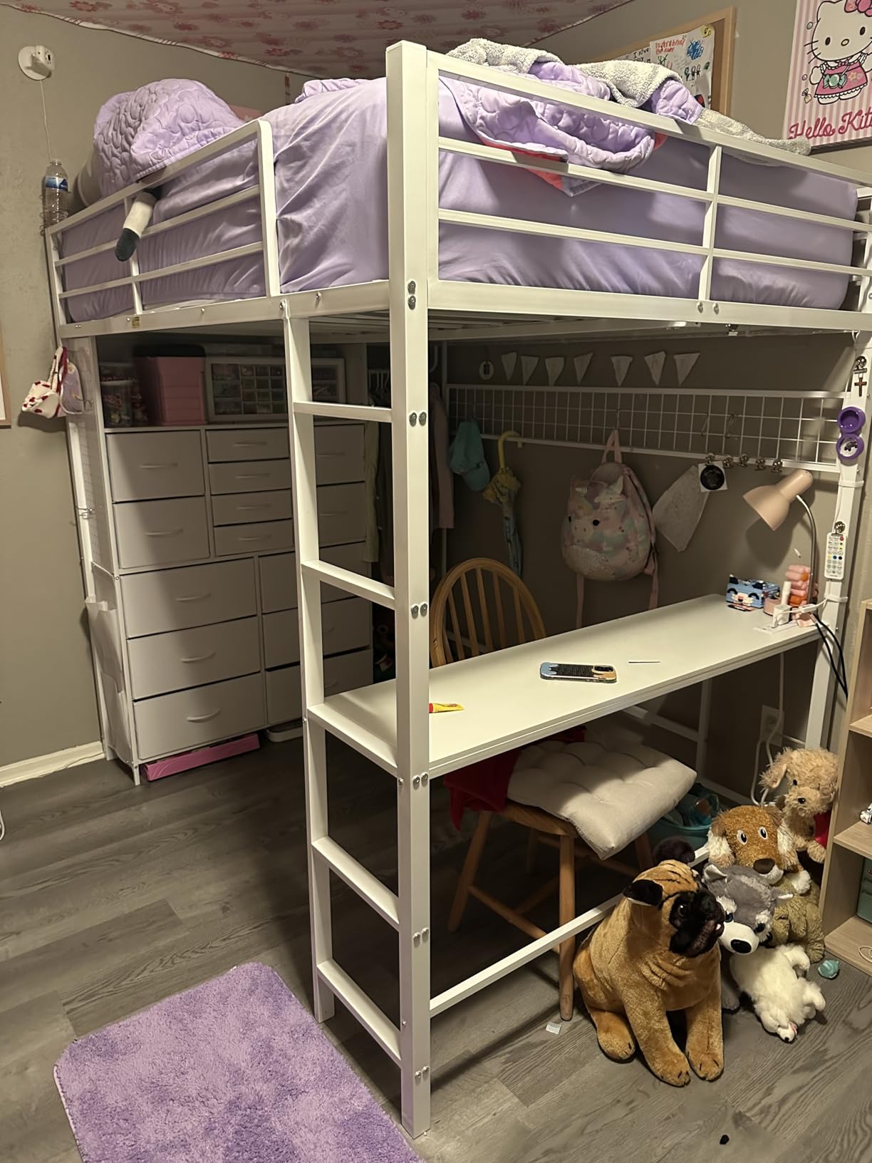 ADORNEVE Twin Loft Bed with Desk, 14 Storage Drawers & Power Outlet, White | Metal Kids Loft Bed Twin Size with LED Lights, Pegboard, Safety Guardrail & Ladder, Space Saving for Teens, Small Rooms customer photo 1