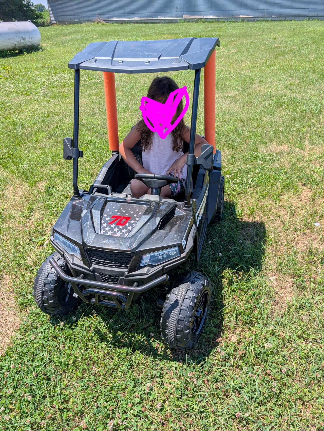 ELEMARA 24V Ride on Toy for Big Kid, Ride on Car 2 Seater w/Sun Shade, Dump Bed & Shovel, 4.5MPH, 4WD Electric Car for Kids, Battery Car w/Remote, Kids Ride on Truck, 3 Speed, LED Lights, Bluetooth, Sapphire customer photo 1