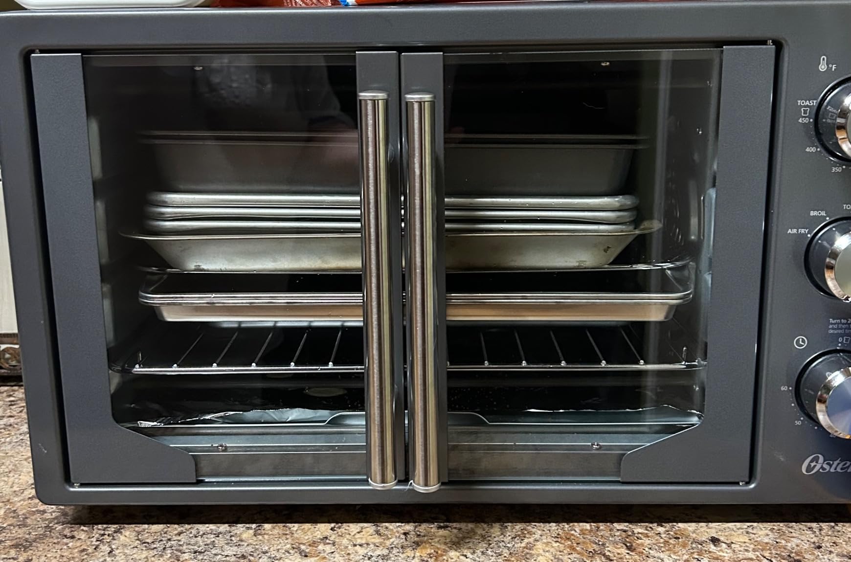 Oster Extra-Large 42L French Door Countertop Toaster Oven, 6-in-1 Air Fryer Oven with Air Fry Rack, Wire Rack, Baking Pan and Crumb Tray, Stainless Steel customer photo 2