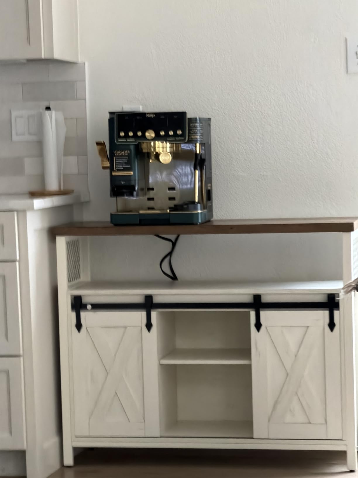 VASAGLE Buffet Cabinet, Coffee Bar Storage Cabinet, Sideboard with 1 Sliding Barn Door, Adjustable Shelves, 11.8 x 27.6 x 31.5 Inches, Rustic White and Honey Brown LSC089WJ02S customer photo 2