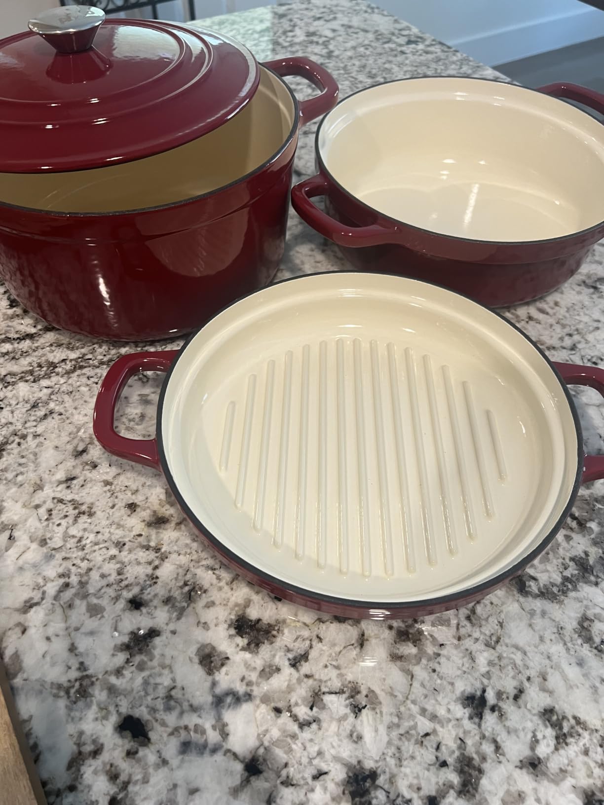AHJ Enameled Cast Iron Dutch Oven Set - 4 Piece Cookware Set with Lids | 4.8Qt, 2.6Qt and 1.3Qt Dutch Ovens, Stackable Cast Iron Pots and Pans Sets for Bread Baking, Slow Cooking and Roasting, White customer photo 2