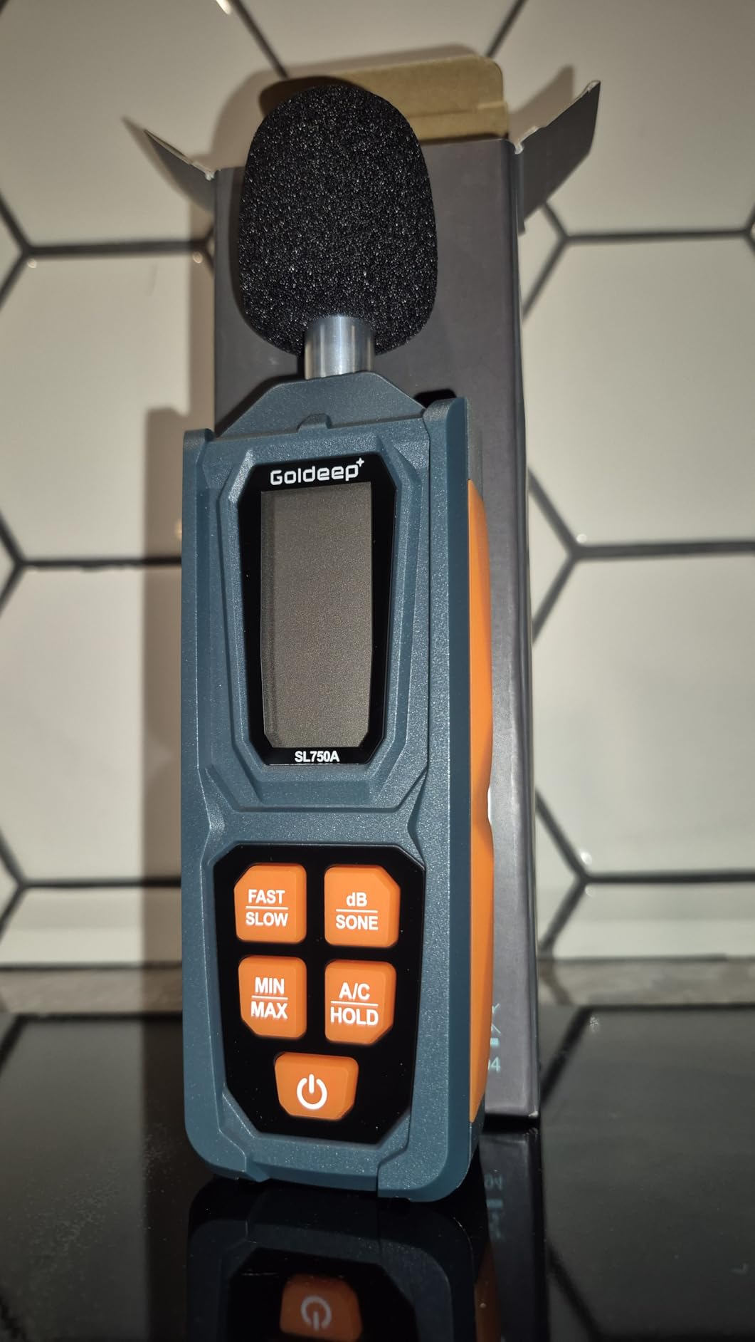 Decibel Meter, Goldeep SL750A Digital Sound Level Meter 30-130dB, A/C Weighted DB Meter with dB/SONE, Fast/Slow, MAX/MIN, LCD Sound Meter for Home, Office, Factory, Neighbor Noise - Vitality Orange customer photo 2