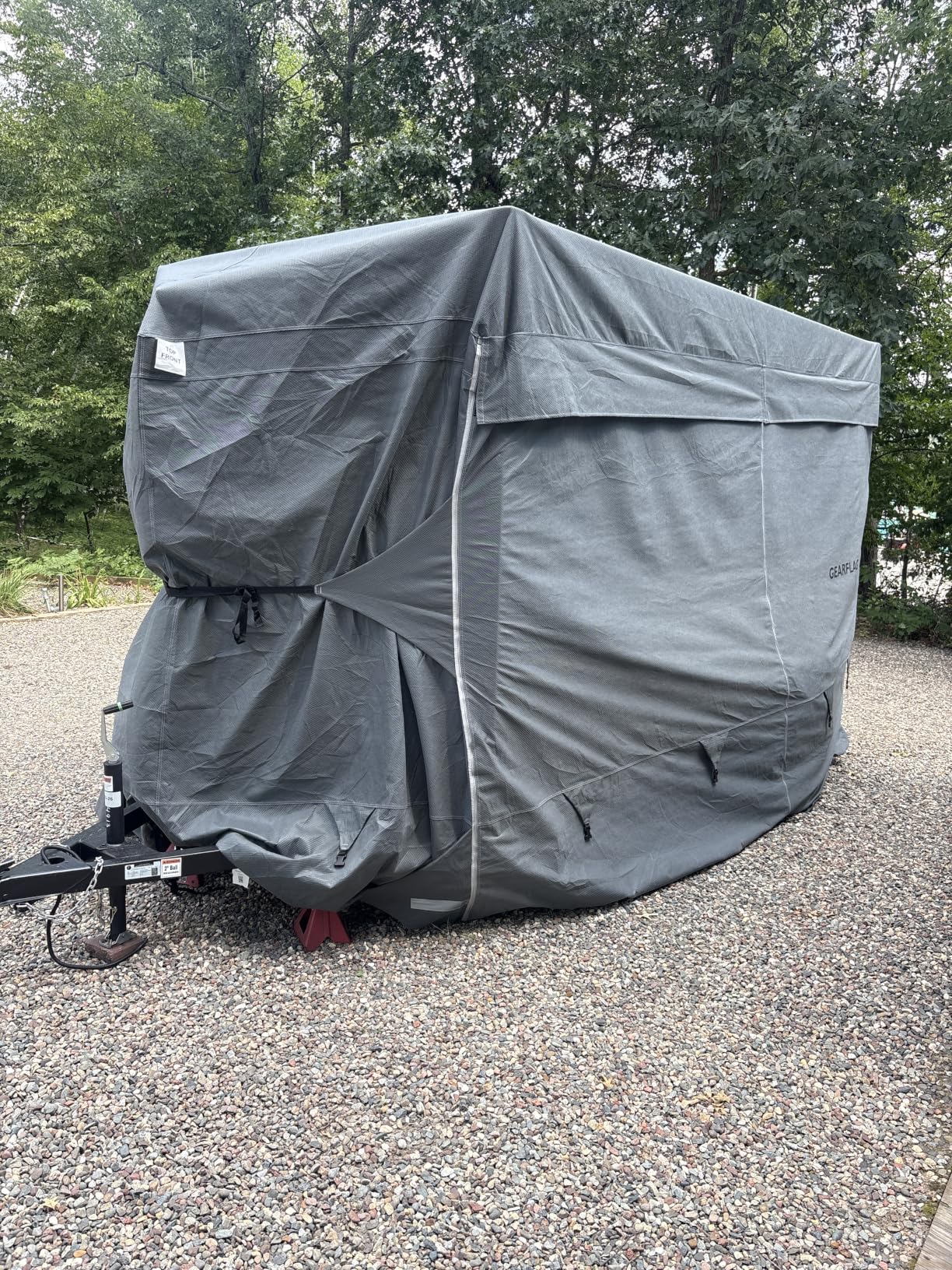 V-Nose Enclosed Utility Trailer Cover Multi-Layers with Reinforced Windproof Side-Straps Anti-UV Water-Resistance Heavy Duty (7x14 (14'-16')) customer photo 1